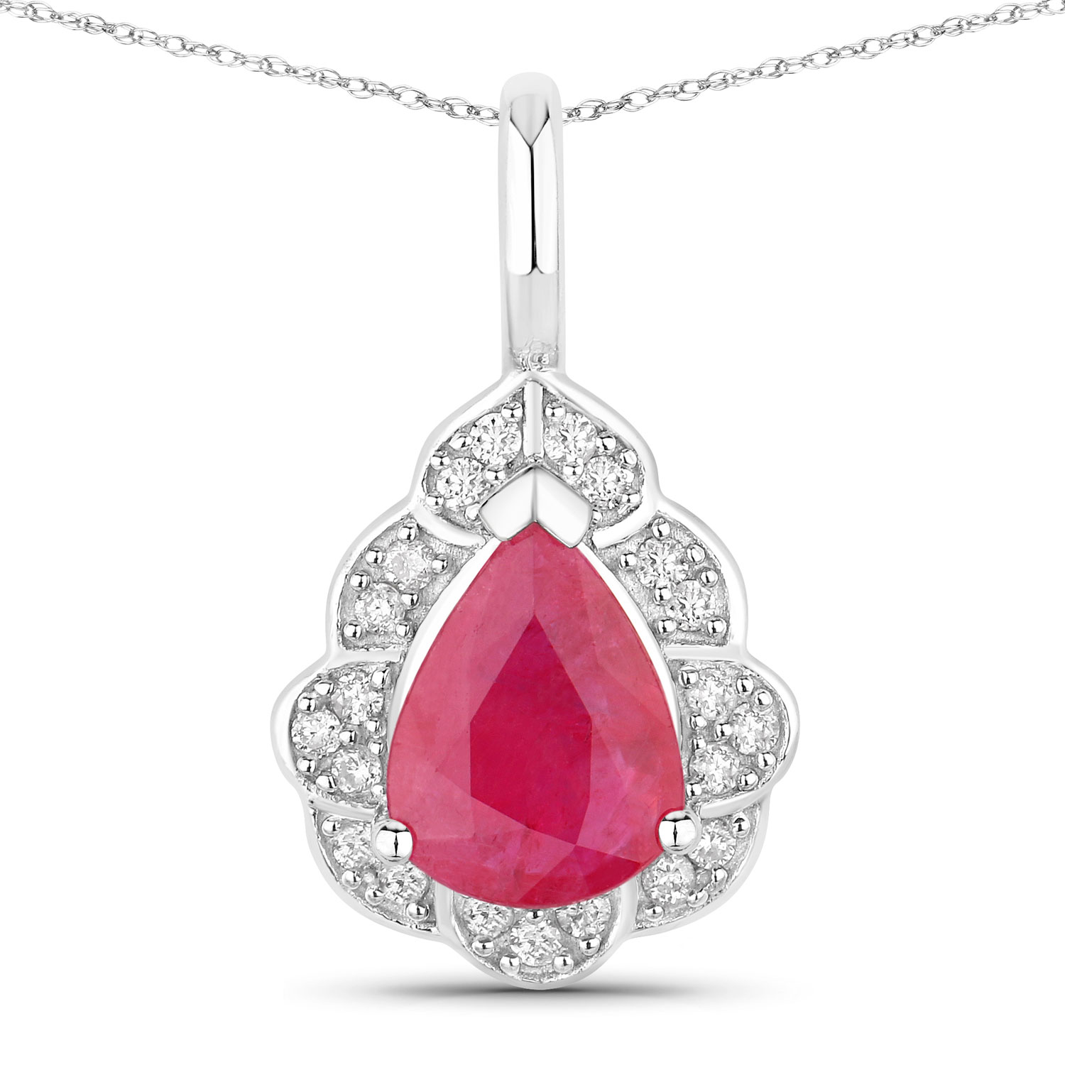 1.29 Carat Genuine Ruby and White Diamond 14K White Gold Pendant
