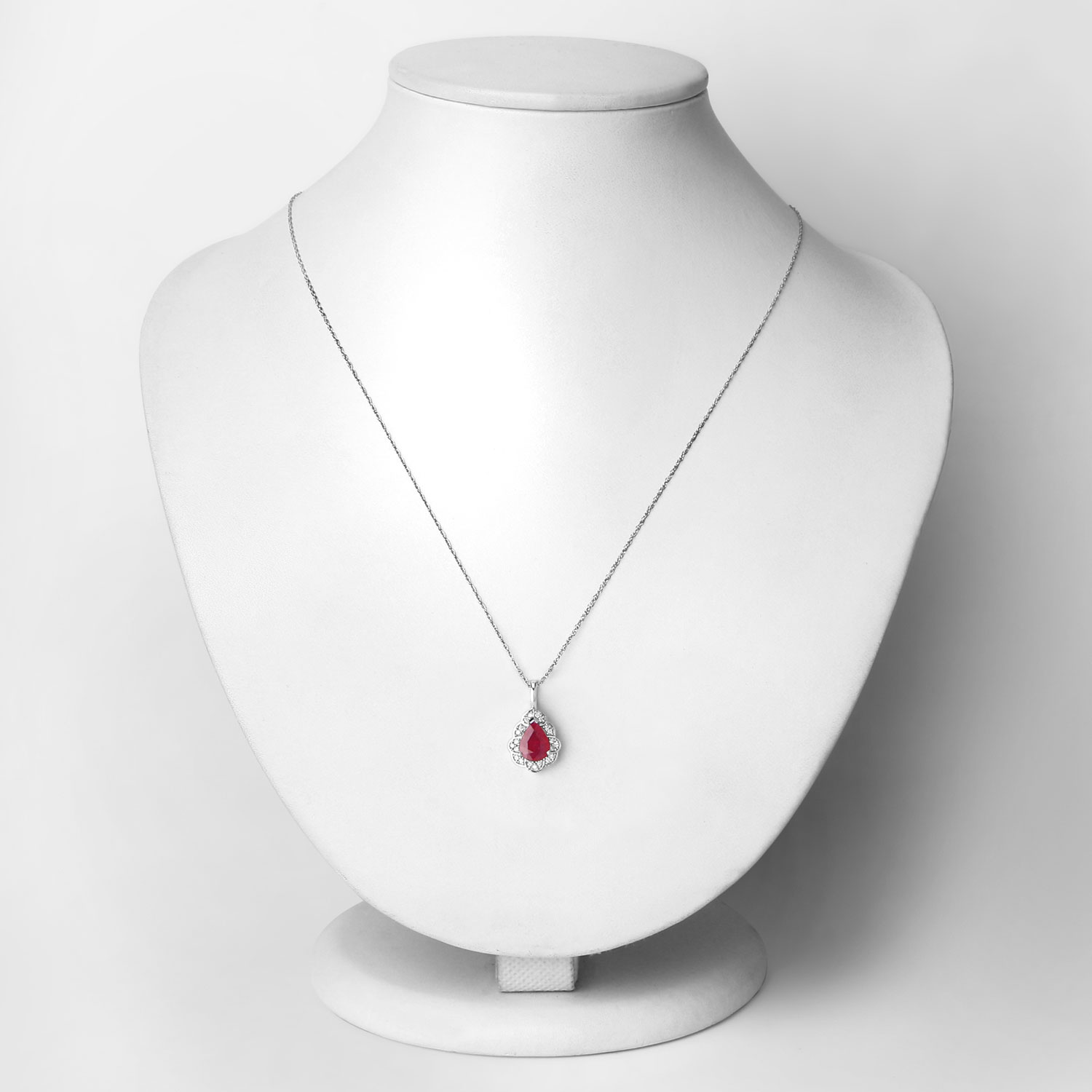 1.29 Carat Genuine Ruby and White Diamond 14K White Gold Pendant