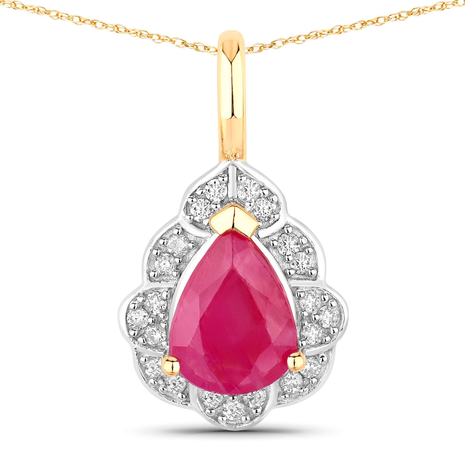 1.29 Carat Genuine Ruby and White Diamond 14K Yellow Gold Pendant
