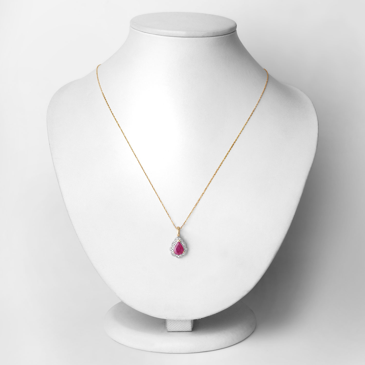 1.29 Carat Genuine Ruby and White Diamond 14K Yellow Gold Pendant