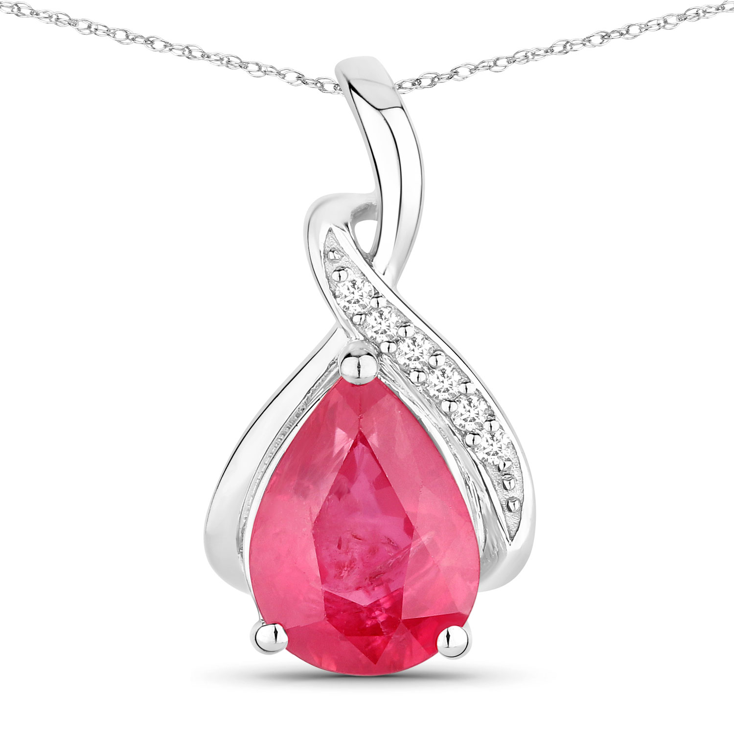 1.98 Carat Genuine Ruby and White Diamond 14K White Gold Pendant