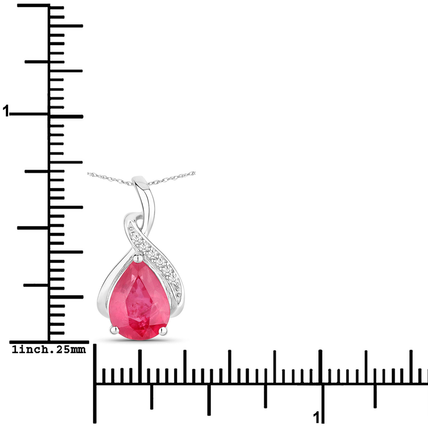 1.98 Carat Genuine Ruby and White Diamond 14K White Gold Pendant