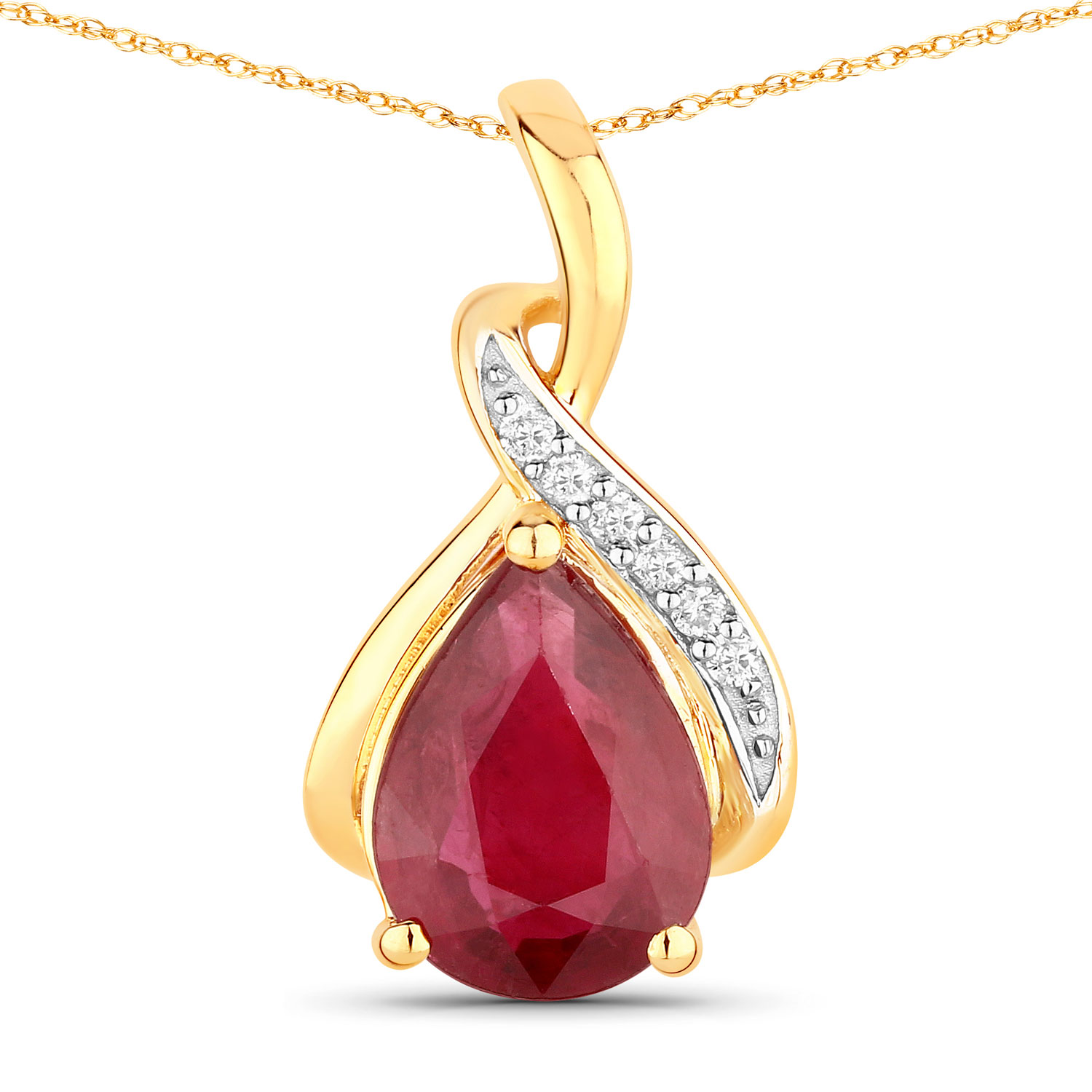 14K Yellow Gold No Chain Pendant 1.94 Ruby Pear Cut White Diamond 0.04ct (Vault_Q)