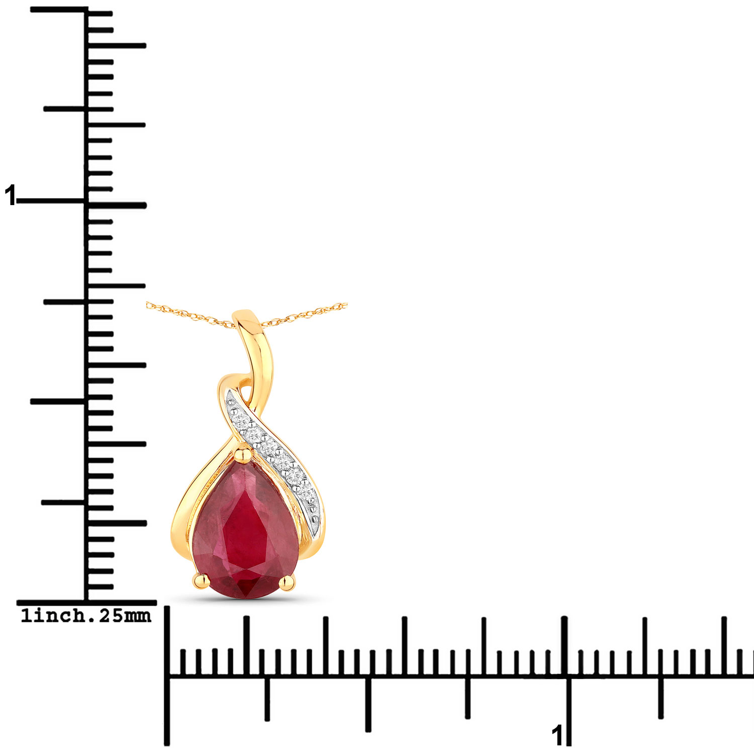 14K Yellow Gold No Chain Pendant 1.94 Ruby Pear Cut White Diamond 0.04ct (Vault_Q) - Image 3