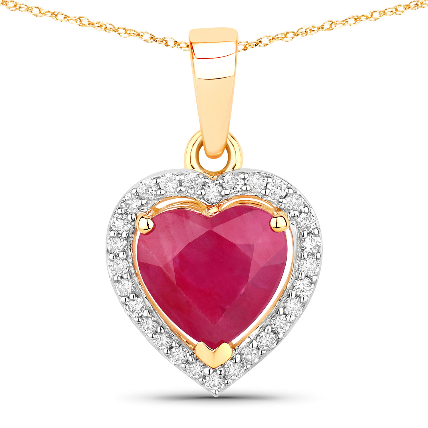 1.83 Carat Genuine Ruby and White Diamond 14K Yellow Gold Pendant