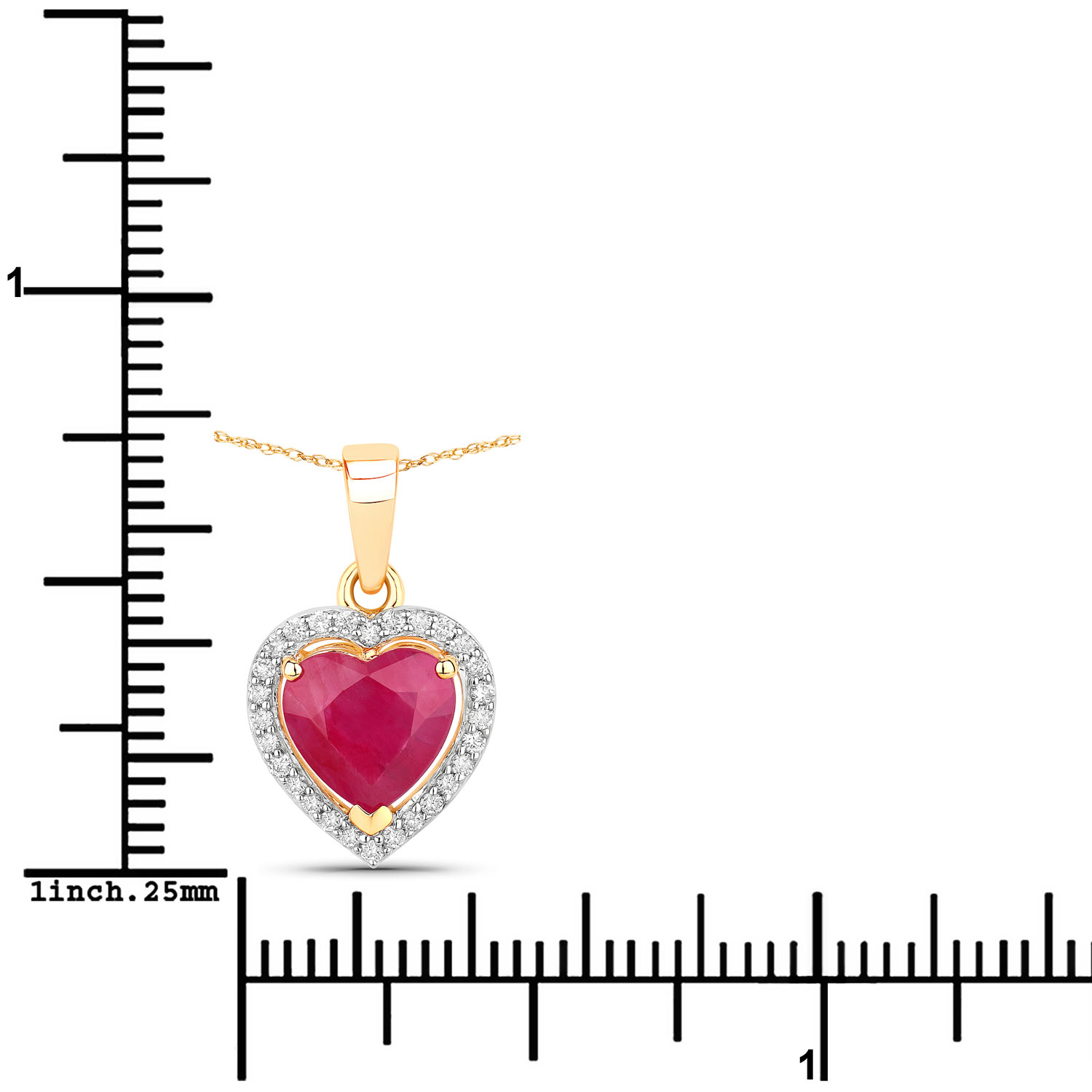 1.83 Carat Genuine Ruby and White Diamond 14K Yellow Gold Pendant