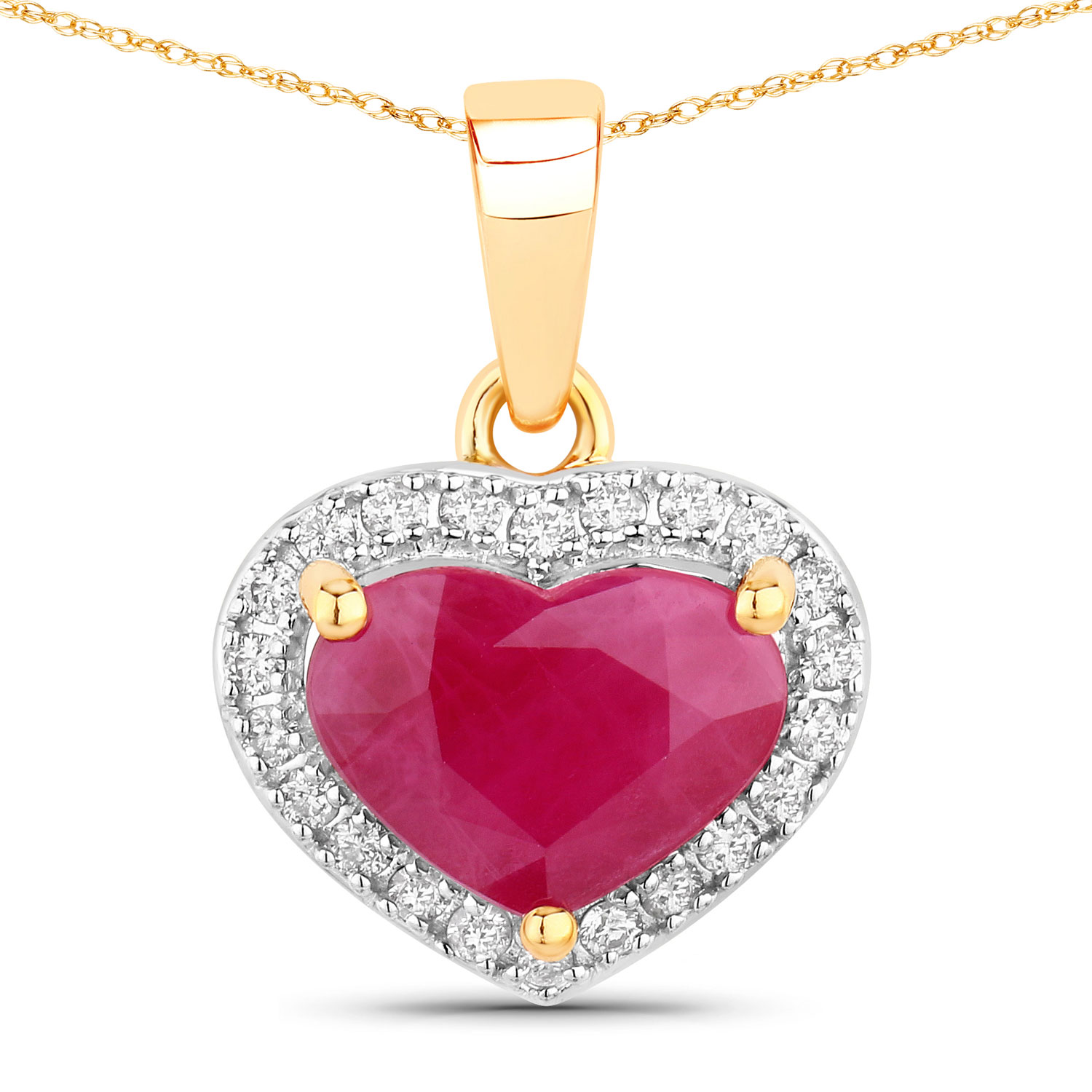 2.08 Carat Genuine Ruby and White Diamond 14K Yellow Gold Pendant