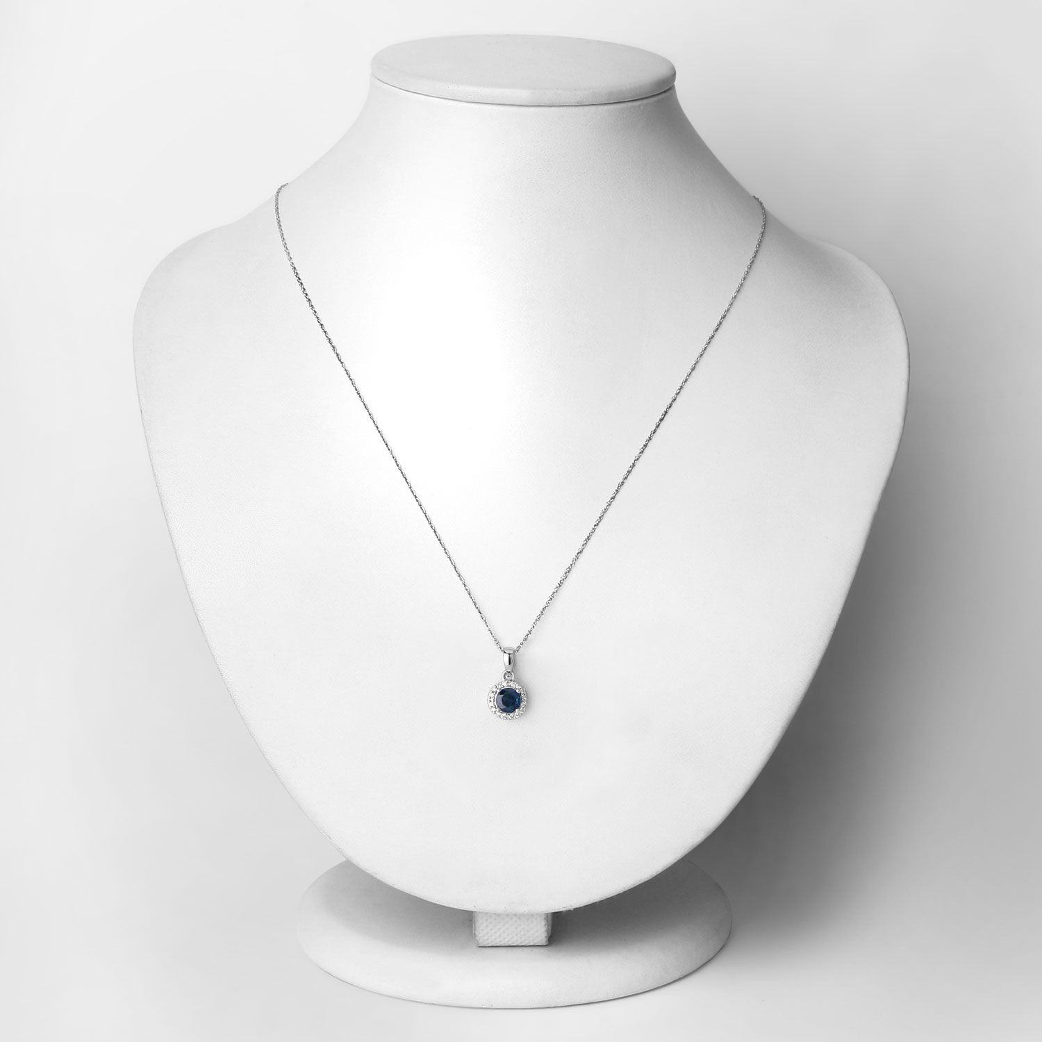 0.72 Carat Genuine Blue Sapphire and White Diamond 14K White Gold Pendant