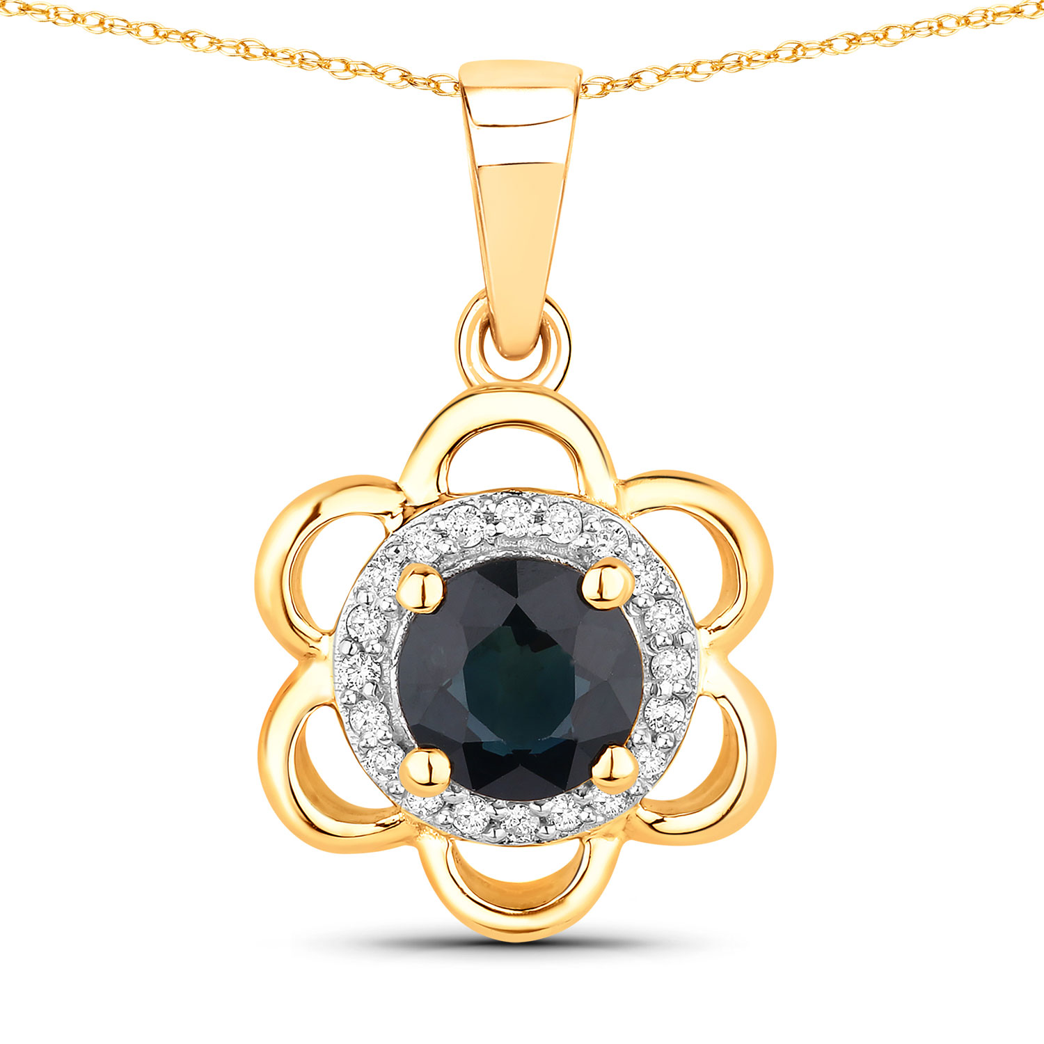 0.94 Carat Genuine Blue Sapphire and White Diamond 14K Yellow Gold Pendant