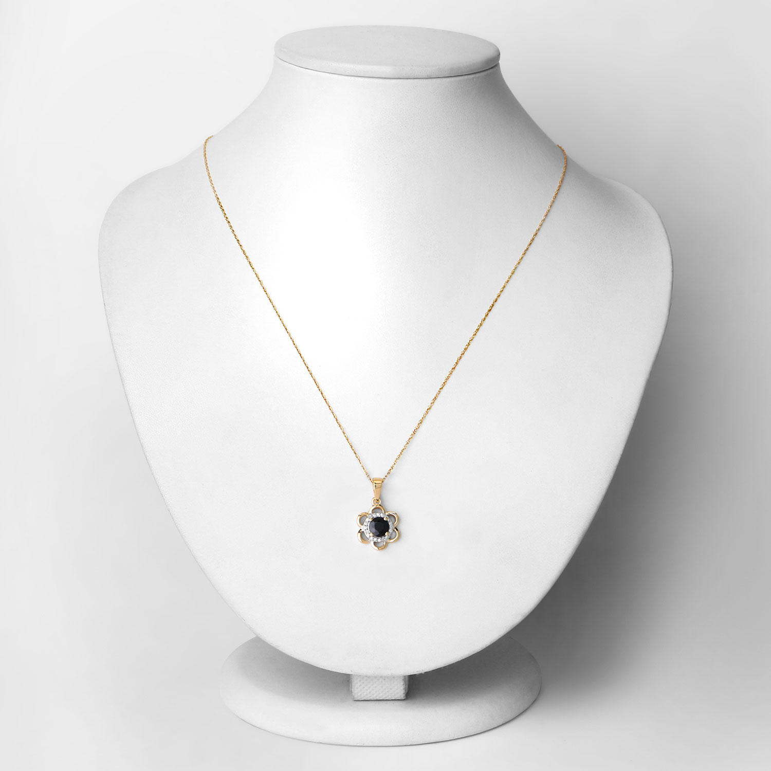0.94 Carat Genuine Blue Sapphire and White Diamond 14K Yellow Gold Pendant