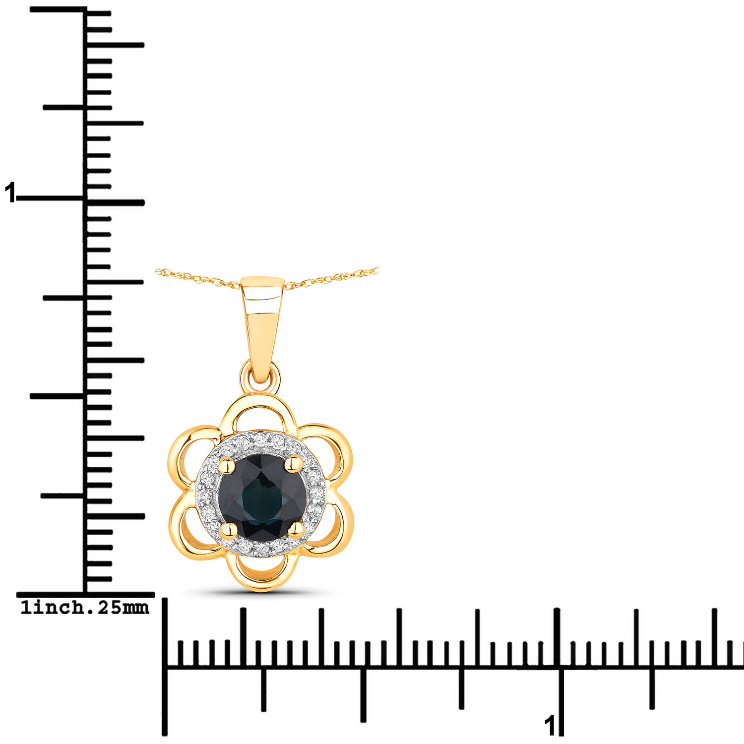 0.94 Carat Genuine Blue Sapphire and White Diamond 14K Yellow Gold Pendant