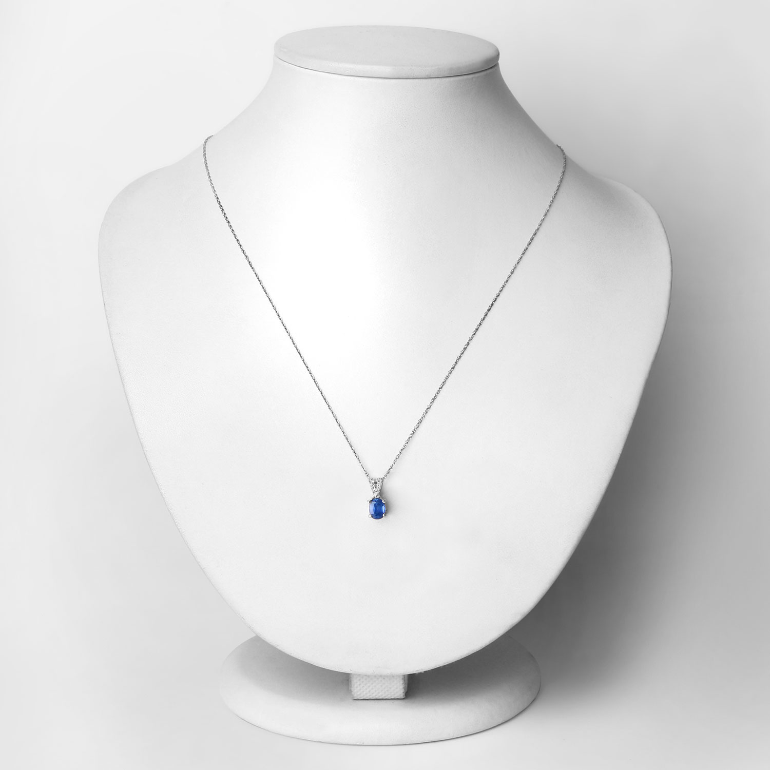 0.71 Carat Genuine Blue Sapphire and White Diamond 14K White Gold Pendant
