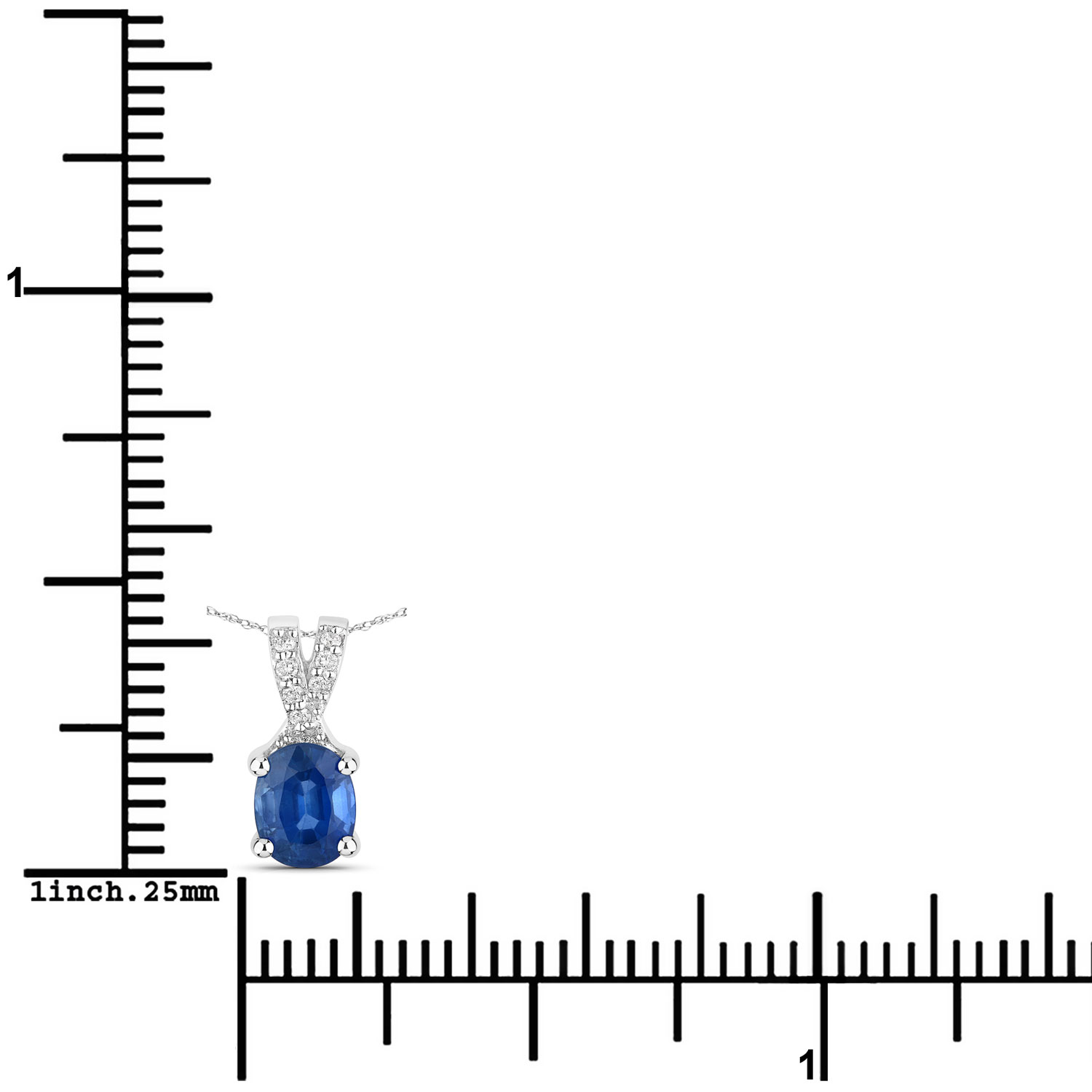 0.71 Carat Genuine Blue Sapphire and White Diamond 14K White Gold Pendant