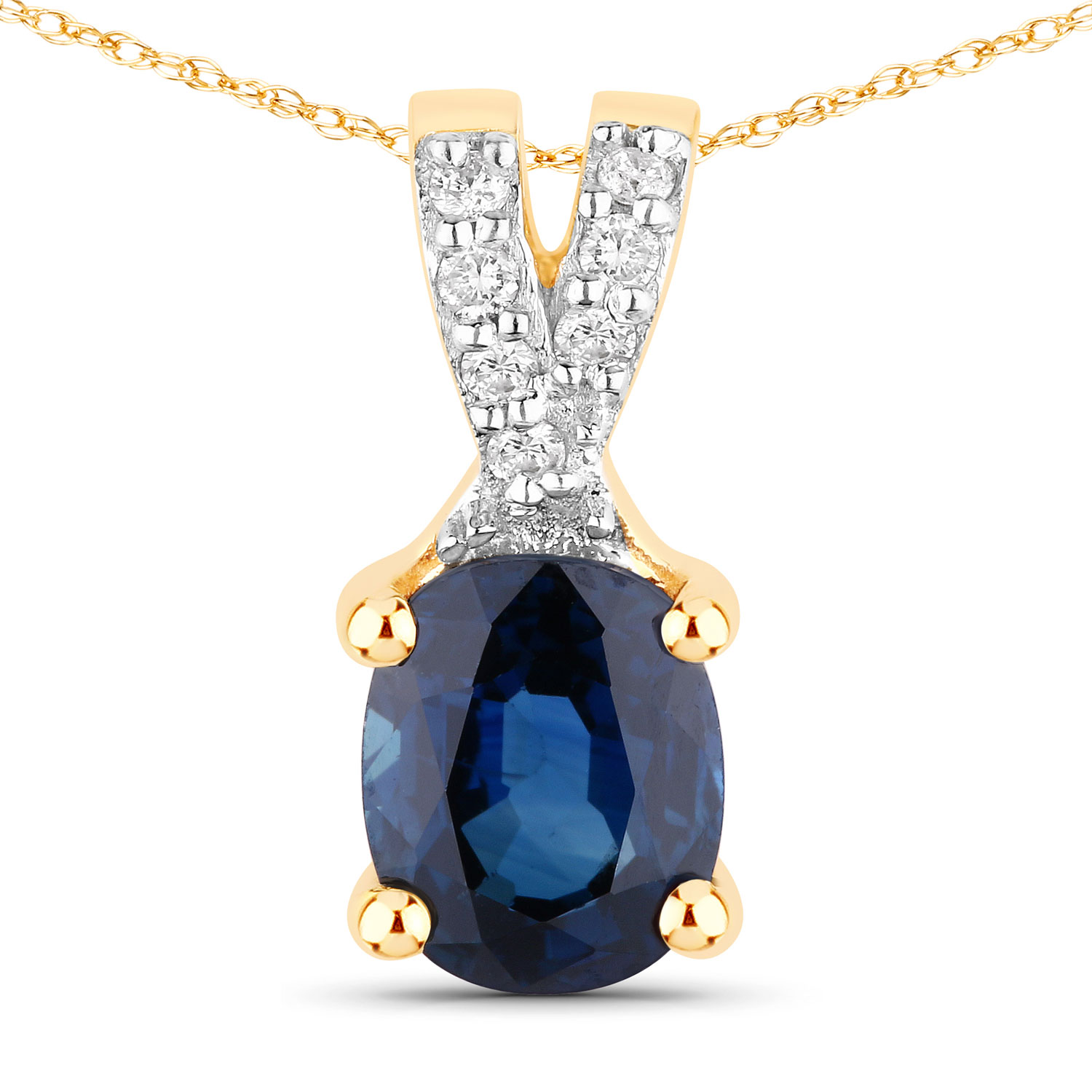 0.71 Carat Genuine Blue Sapphire and White Diamond 14K Yellow Gold Pendant