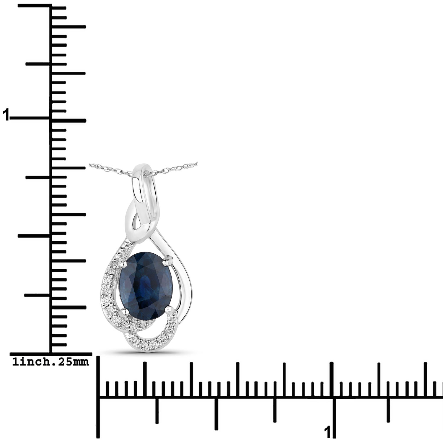 1.46 Carat Genuine Blue Sapphire and White Diamond 14K White Gold Pendant