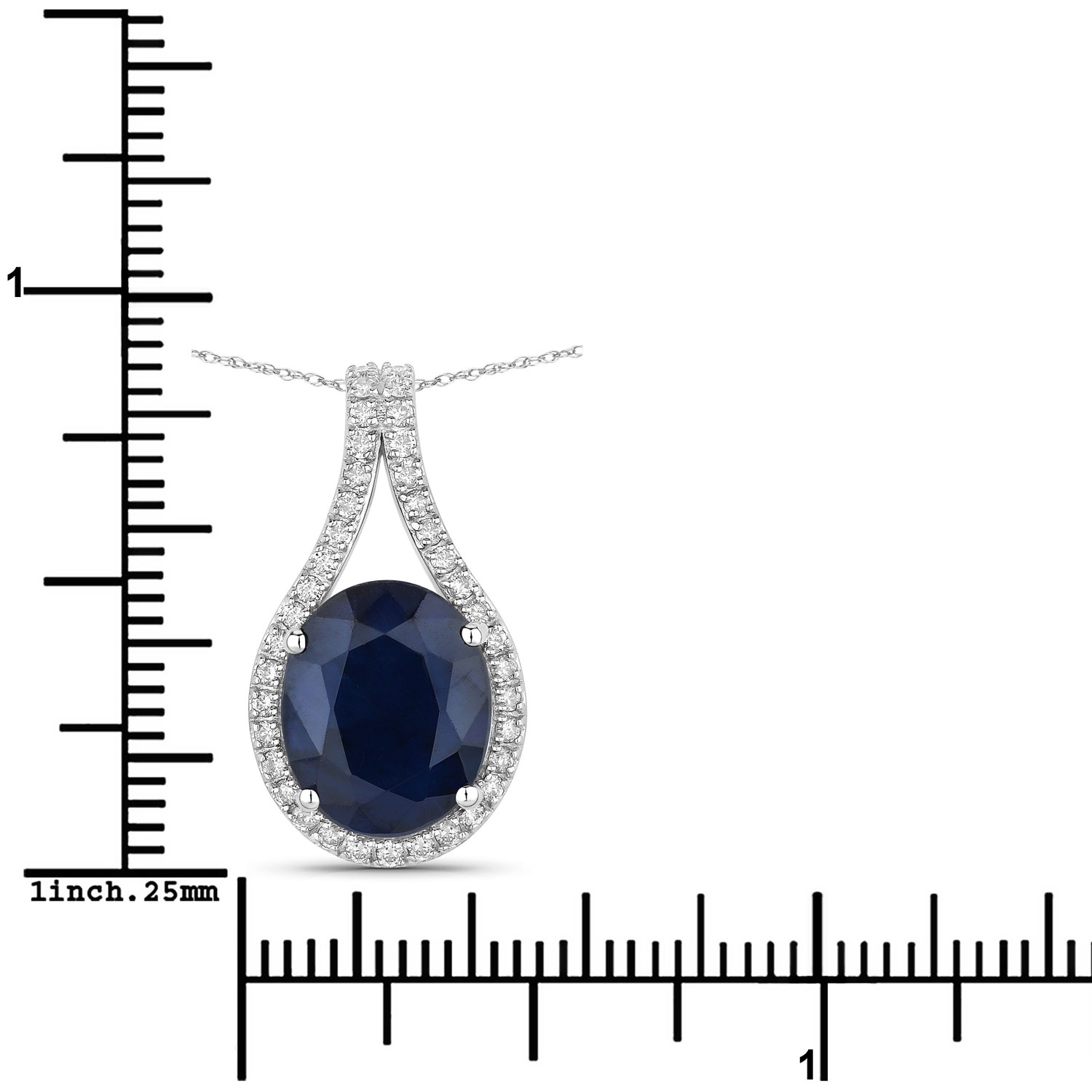 4.63 Carat Genuine Blue Sapphire and White Diamond 14K White Gold Pendant