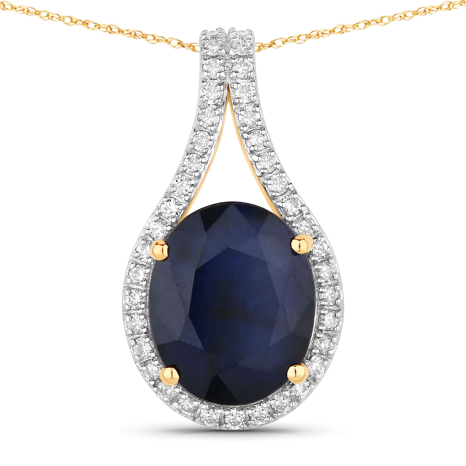 4.63 Carat Genuine Blue Sapphire and White Diamond 14K Yellow Gold Pendant