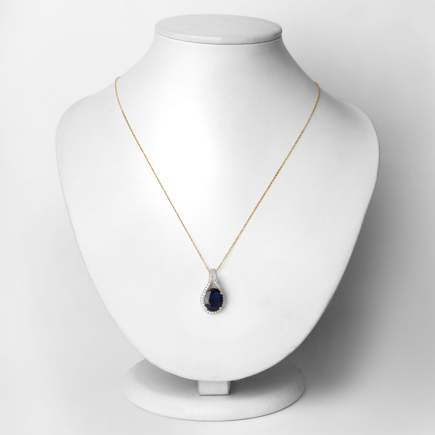 4.63 Carat Genuine Blue Sapphire and White Diamond 14K Yellow Gold Pendant
