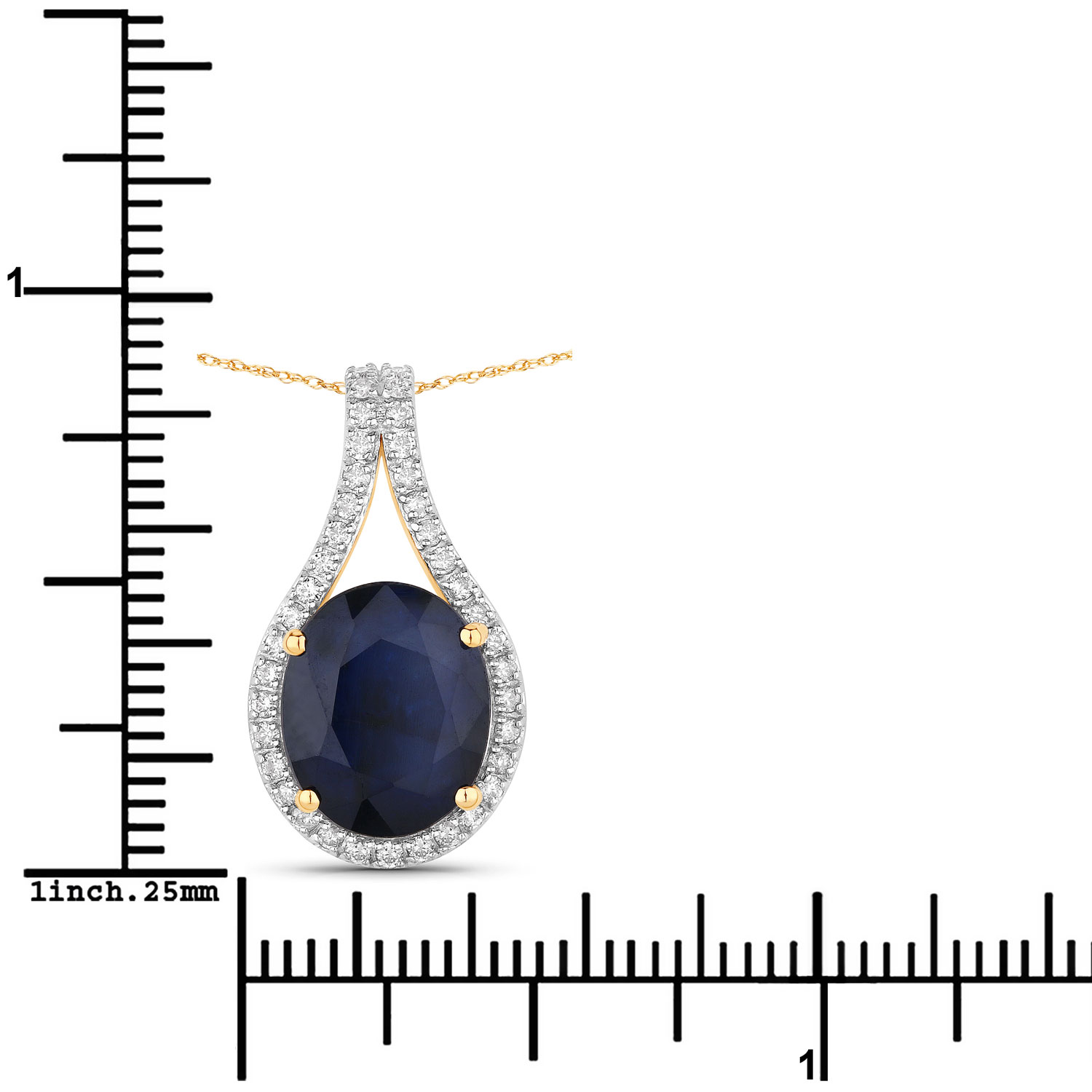 4.63 Carat Genuine Blue Sapphire and White Diamond 14K Yellow Gold Pendant