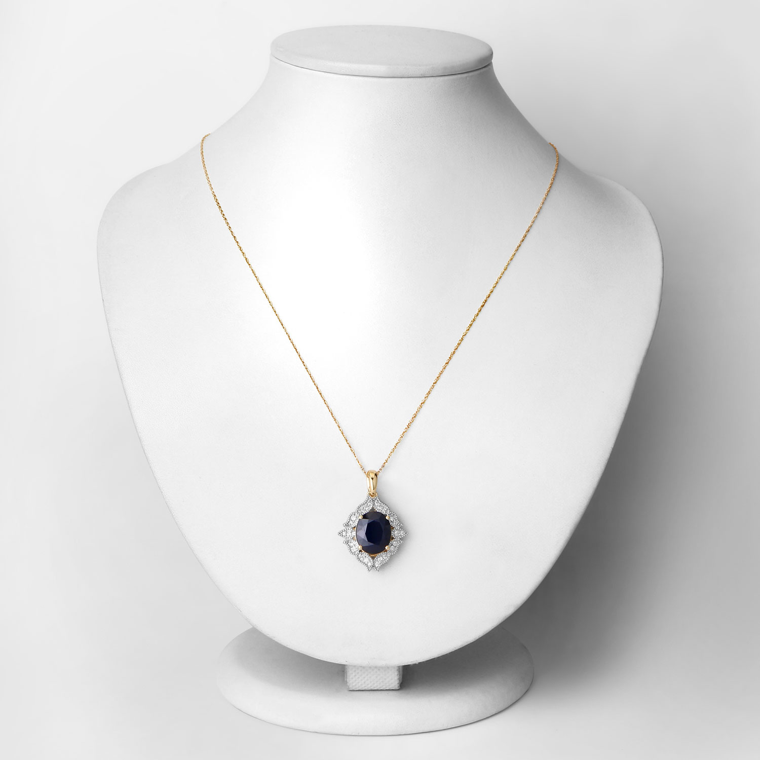 6.44 Carat Genuine Blue Sapphire and White Diamond 14K Yellow Gold Pendant