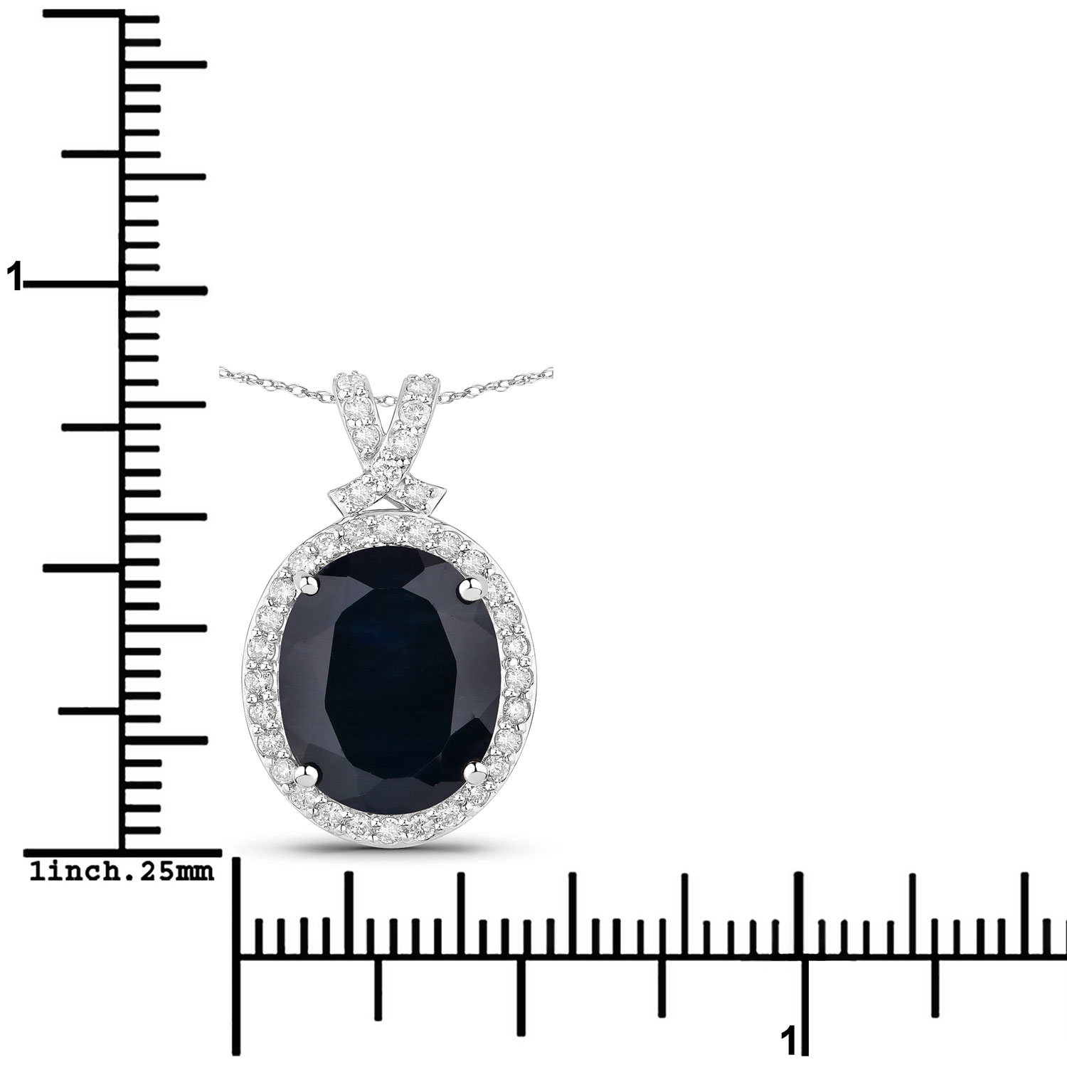 14K White Gold No Chain Pendant 6.21 Sapphire Oval Cut White Diamond 0.37ct (Vault_Q) - Image 3