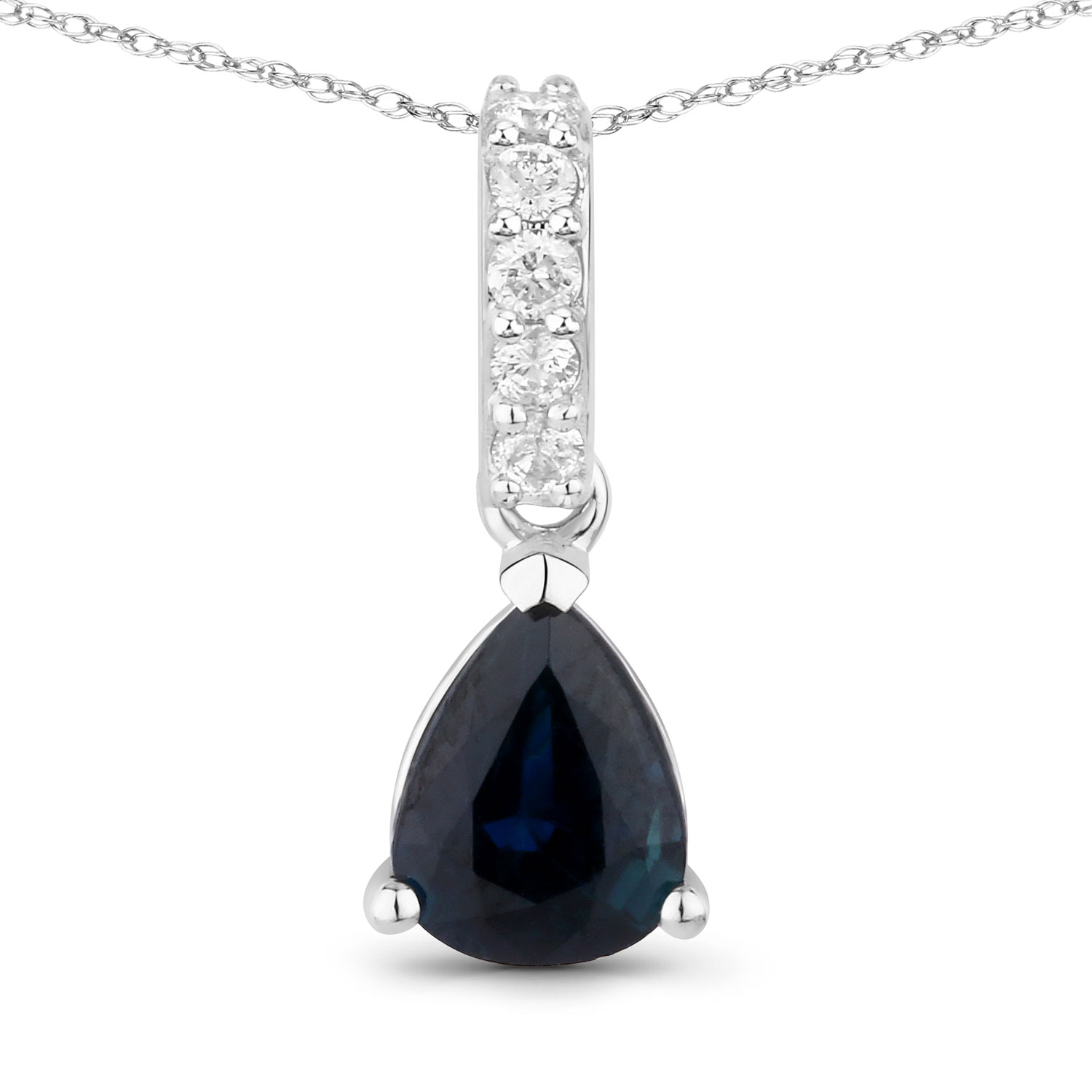 0.82 Carat Genuine Blue Sapphire and White Diamond 14K White Gold Pendant