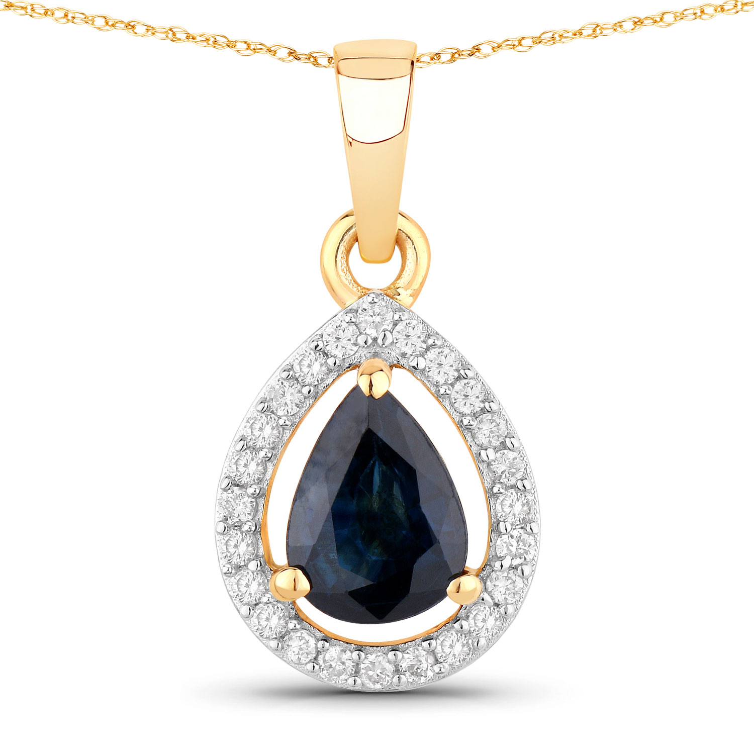 0.91 Carat Genuine Blue Sapphire and White Diamond 14K Yellow Gold Pendant