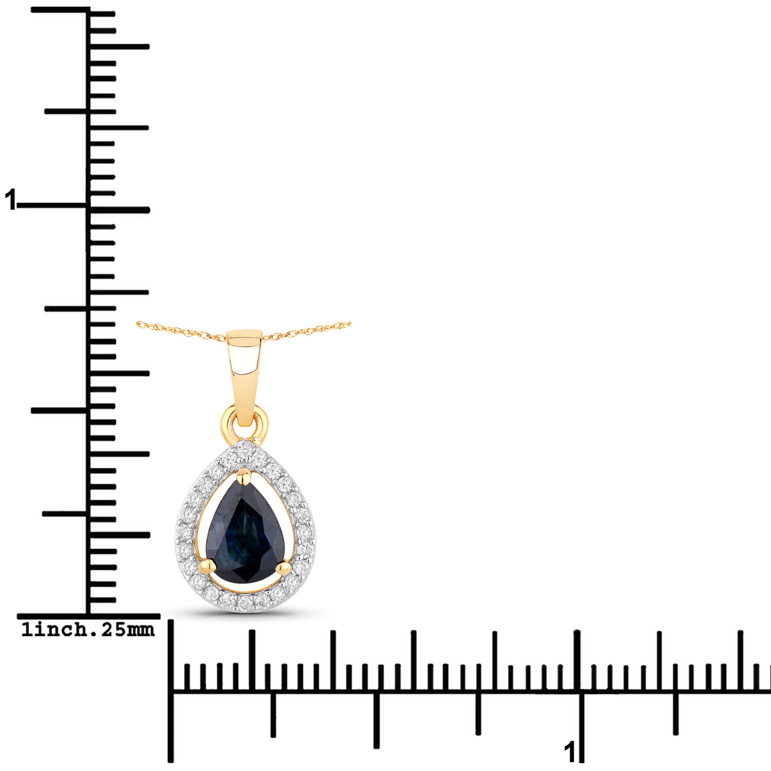 0.91 Carat Genuine Blue Sapphire and White Diamond 14K Yellow Gold Pendant