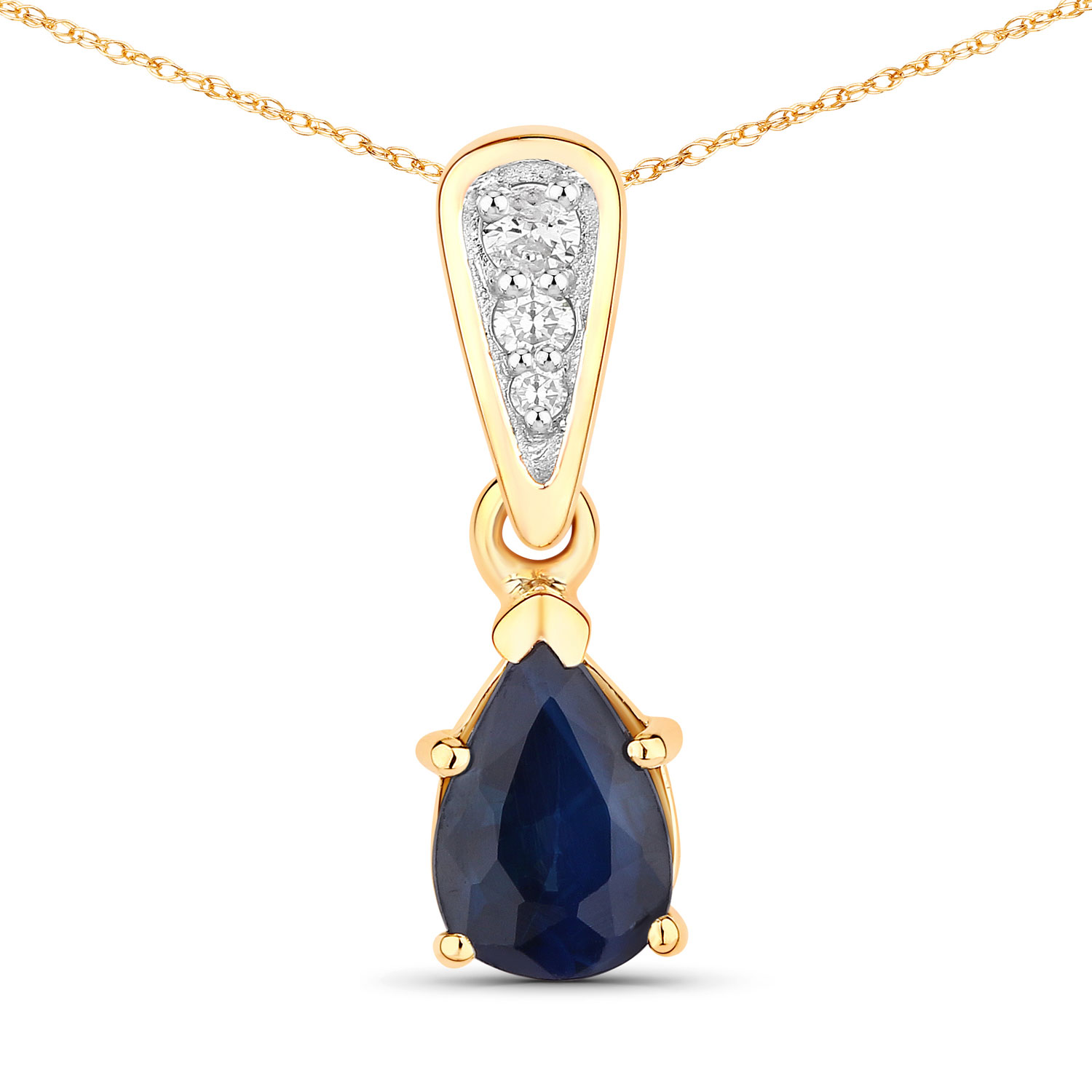 0.85 Carat Genuine Blue Sapphire and White Diamond 14K Yellow Gold Pendant