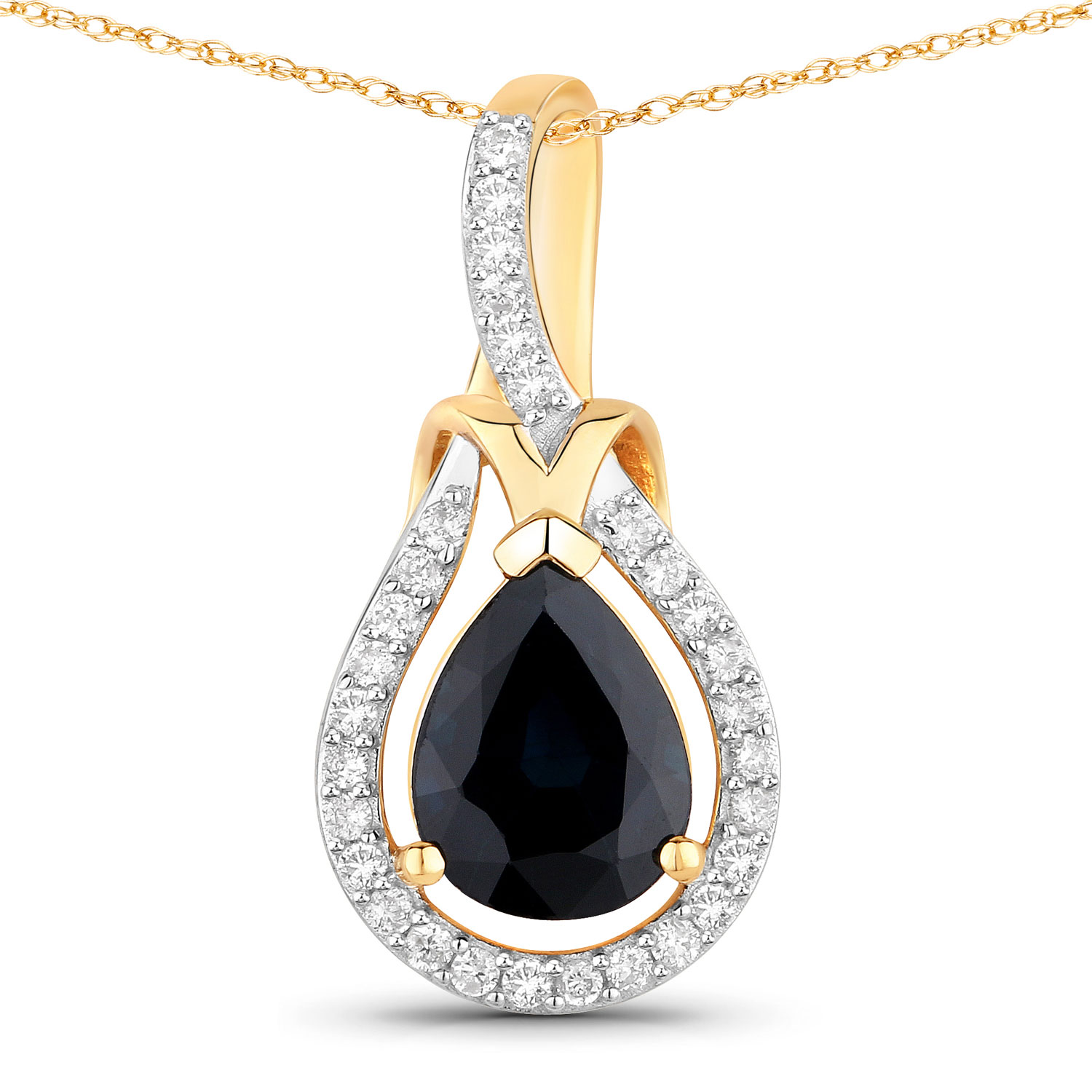 1.48 Carat Genuine Blue Sapphire and White Diamond 14K Yellow Gold Pendant