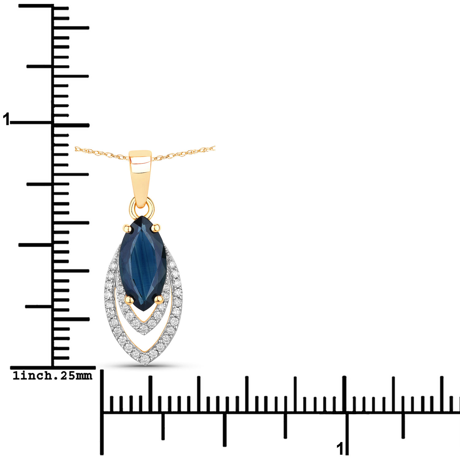 1.42 Carat Genuine Blue Sapphire and White Diamond 14K Yellow Gold Pendant