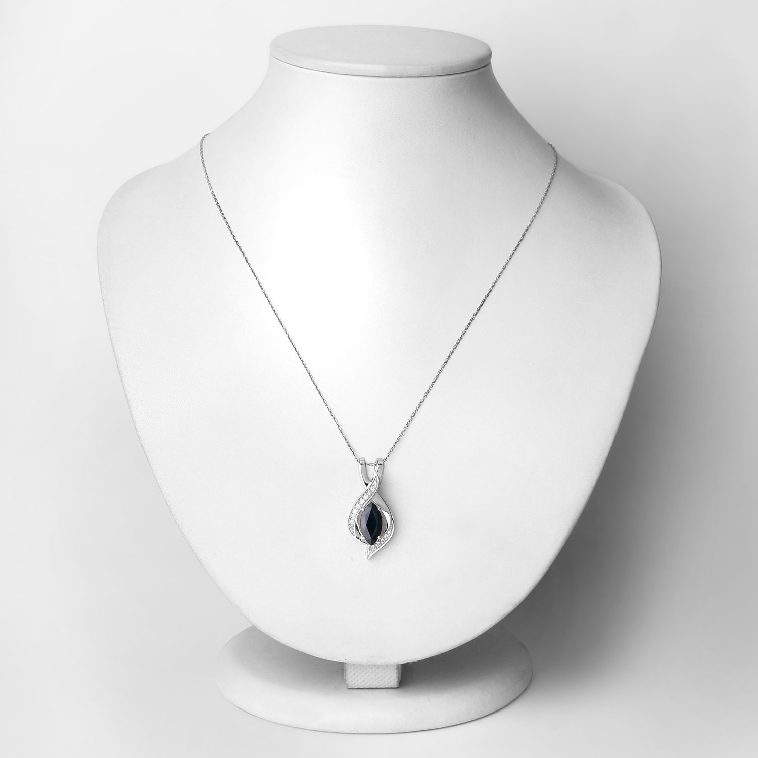2.27 Carat Genuine Blue Sapphire and White Diamond 14K White Gold Pendant