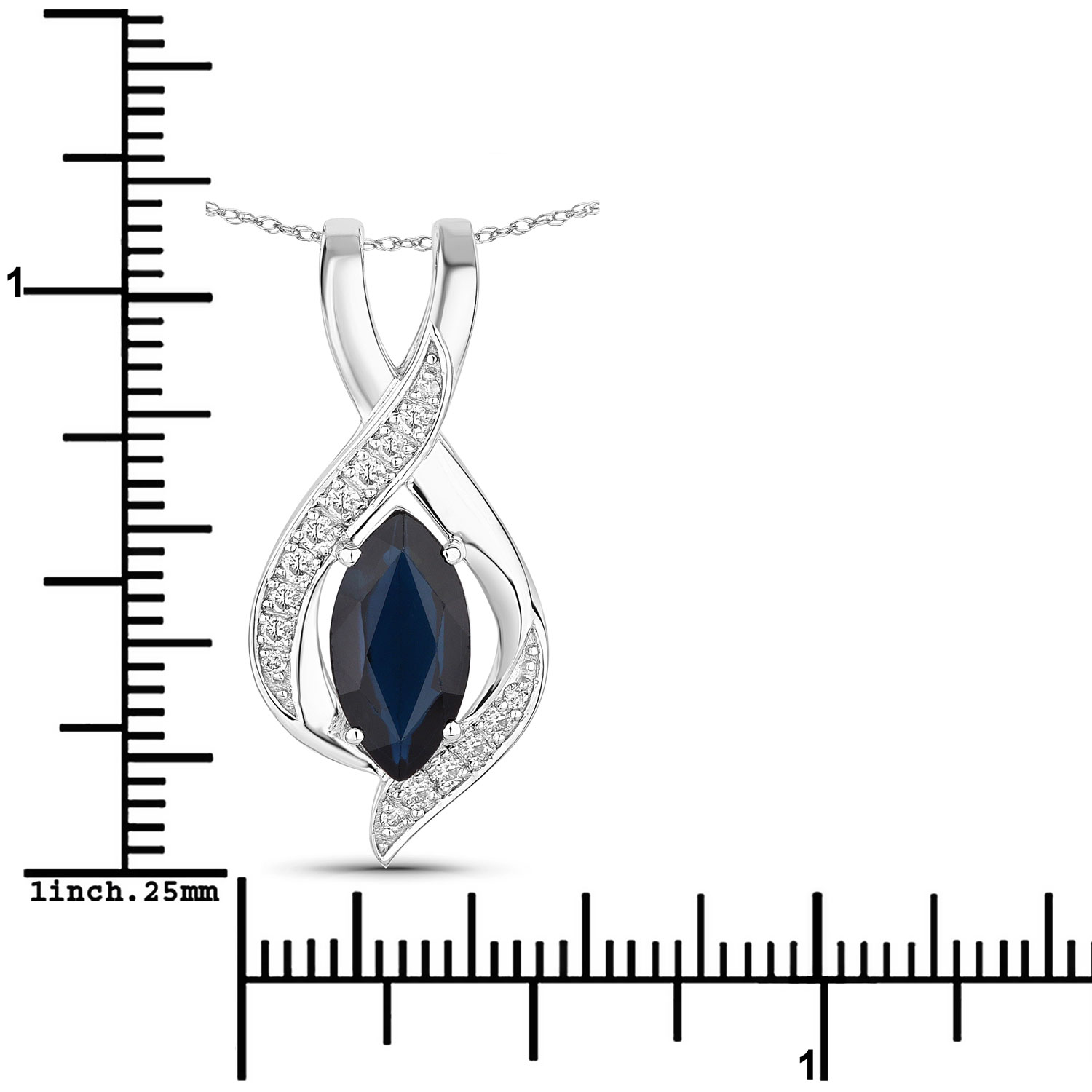 2.27 Carat Genuine Blue Sapphire and White Diamond 14K White Gold Pendant