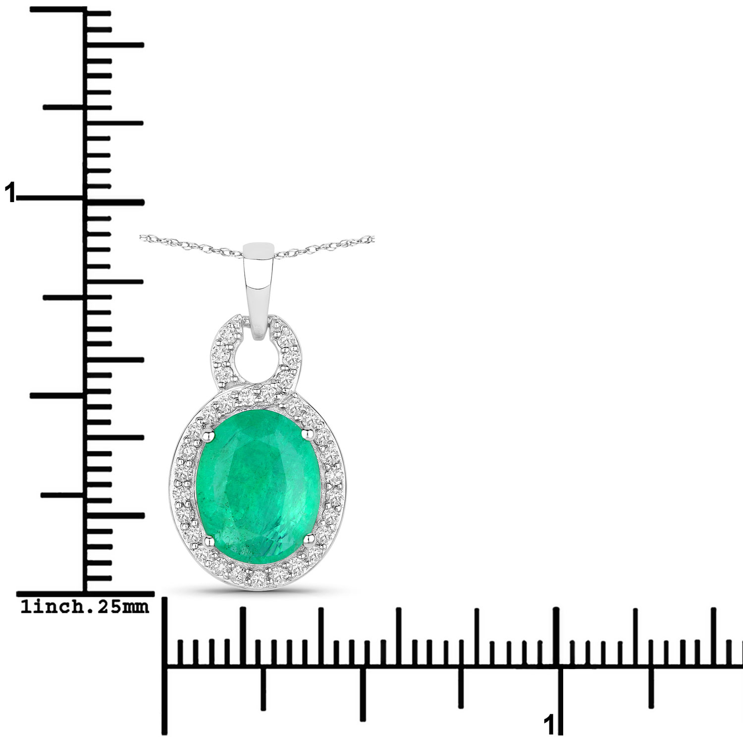 2.35 Carat Genuine Zambian Emerald and White Diamond 14K White Gold Pendant