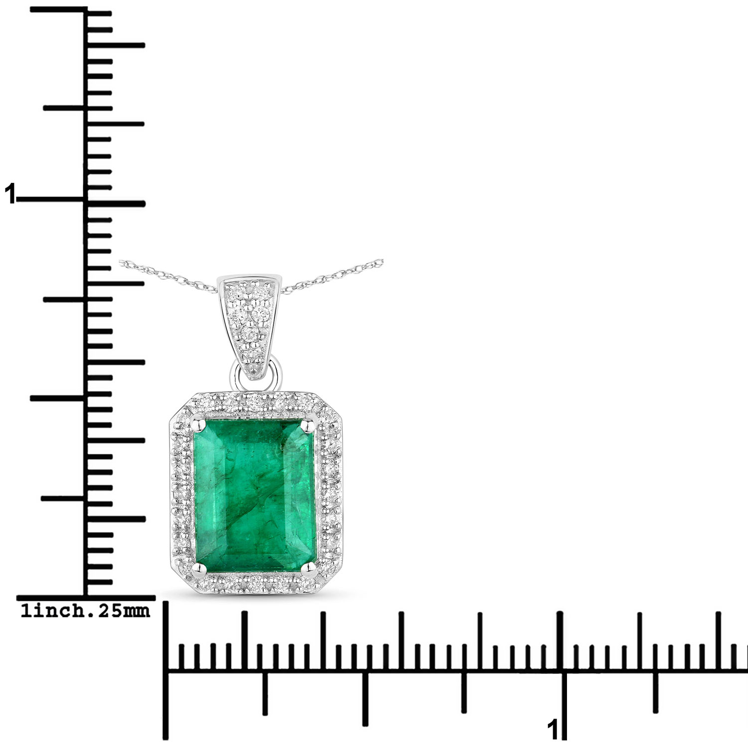 3.16 Carat Genuine Zambian Emerald and White Diamond 14K White Gold Pendant