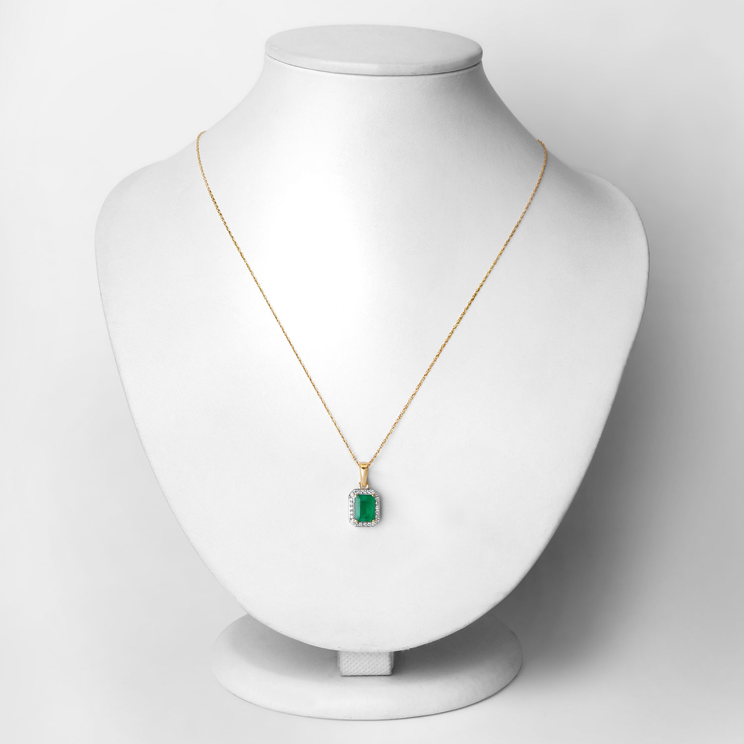 1.80 Carat Genuine Zambian Emerald and White Diamond 14K Yellow Gold Pendant