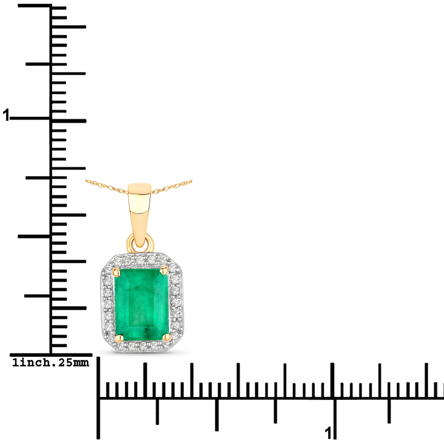 1.80 Carat Genuine Zambian Emerald and White Diamond 14K Yellow Gold Pendant
