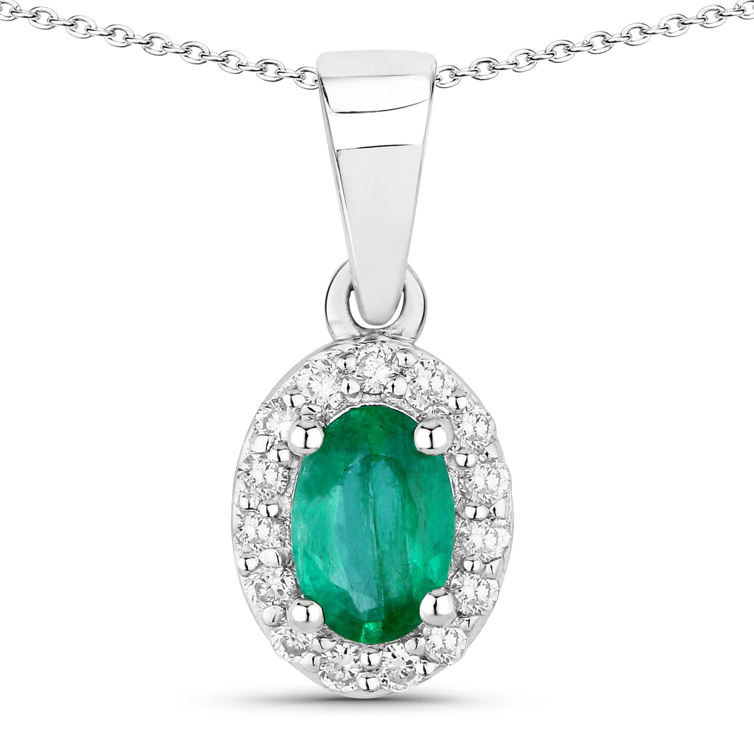 0.59 Carat Genuine Zambian Emerald and Lab Grown Diamond .925 Sterling Silver Pendant