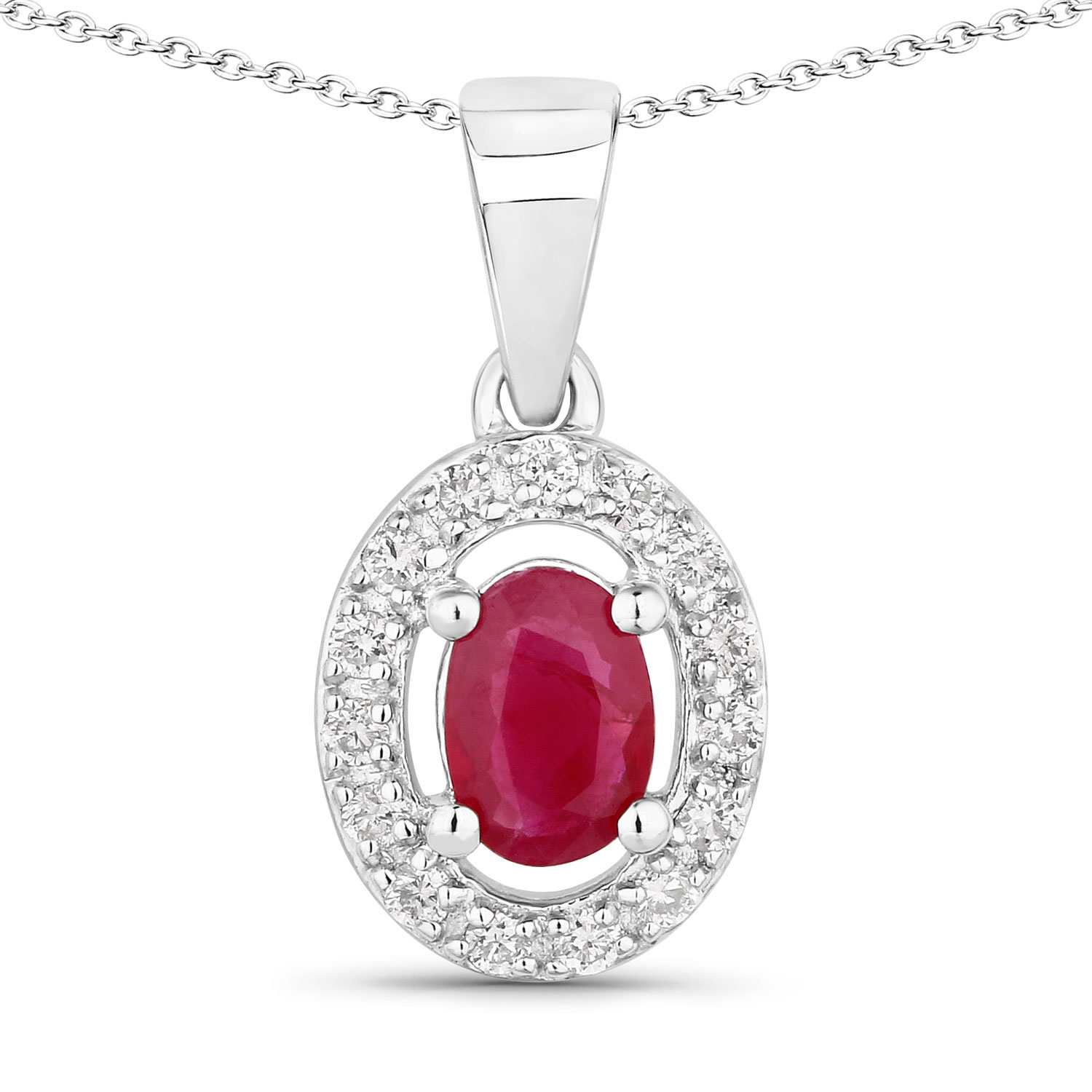 0.67 Carat Genuine Mozambique Ruby and Lab Grown Diamond .925 Sterling Silver Pendant