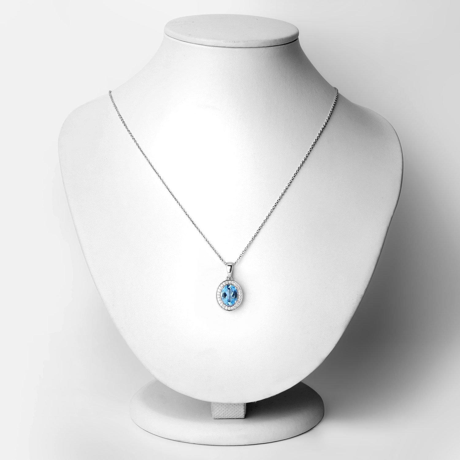 2.84 Carat Genuine Swiss Blue Topaz and Lab Grown Diamond .925 Sterling Silver Pendant