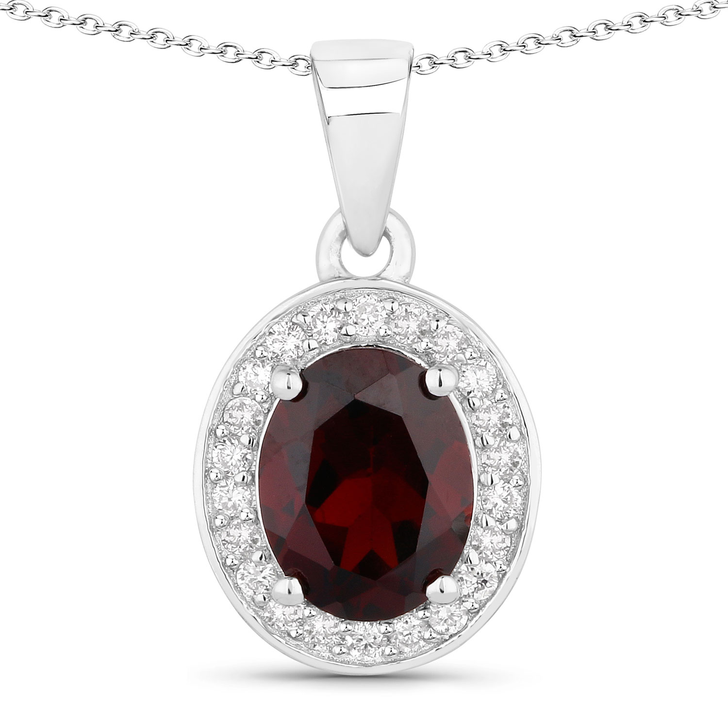 2.22 Carat Genuine Mozambique Garnet and Lab Grown Diamond .925 Sterling Silver Pendant