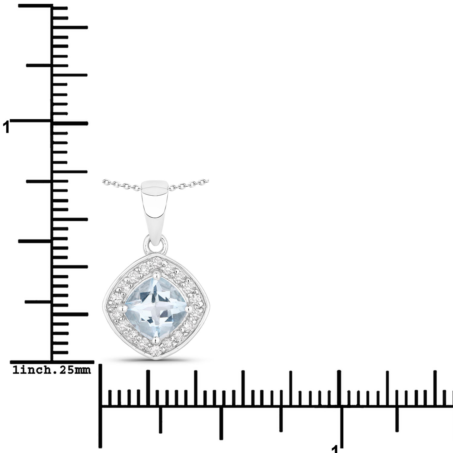 0.93 Carat Genuine Aquamarine and Lab Grown Diamond .925 Sterling Silver Pendant