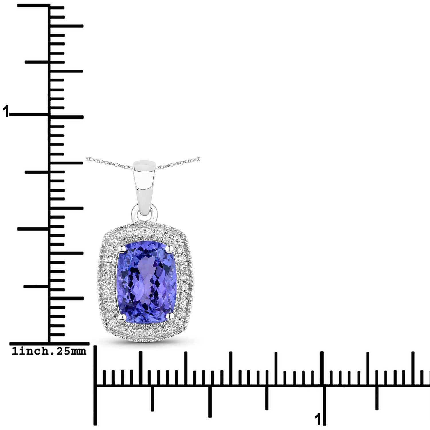 3.01 Carat Genuine Tanzanite and White Diamond 14K White Gold Pendant