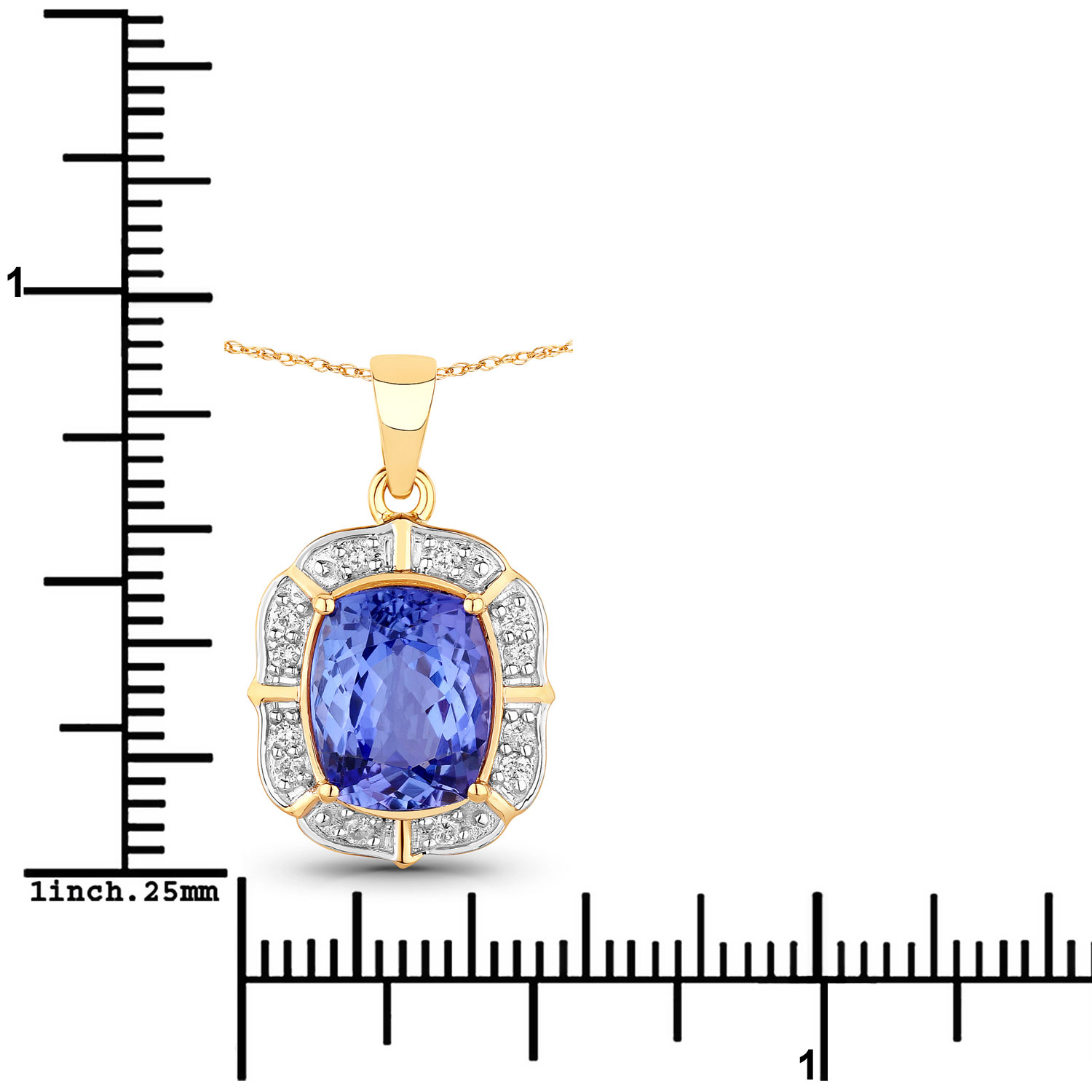 3.07 Carat Genuine Tanzanite and White Diamond 14K Yellow Gold Pendant