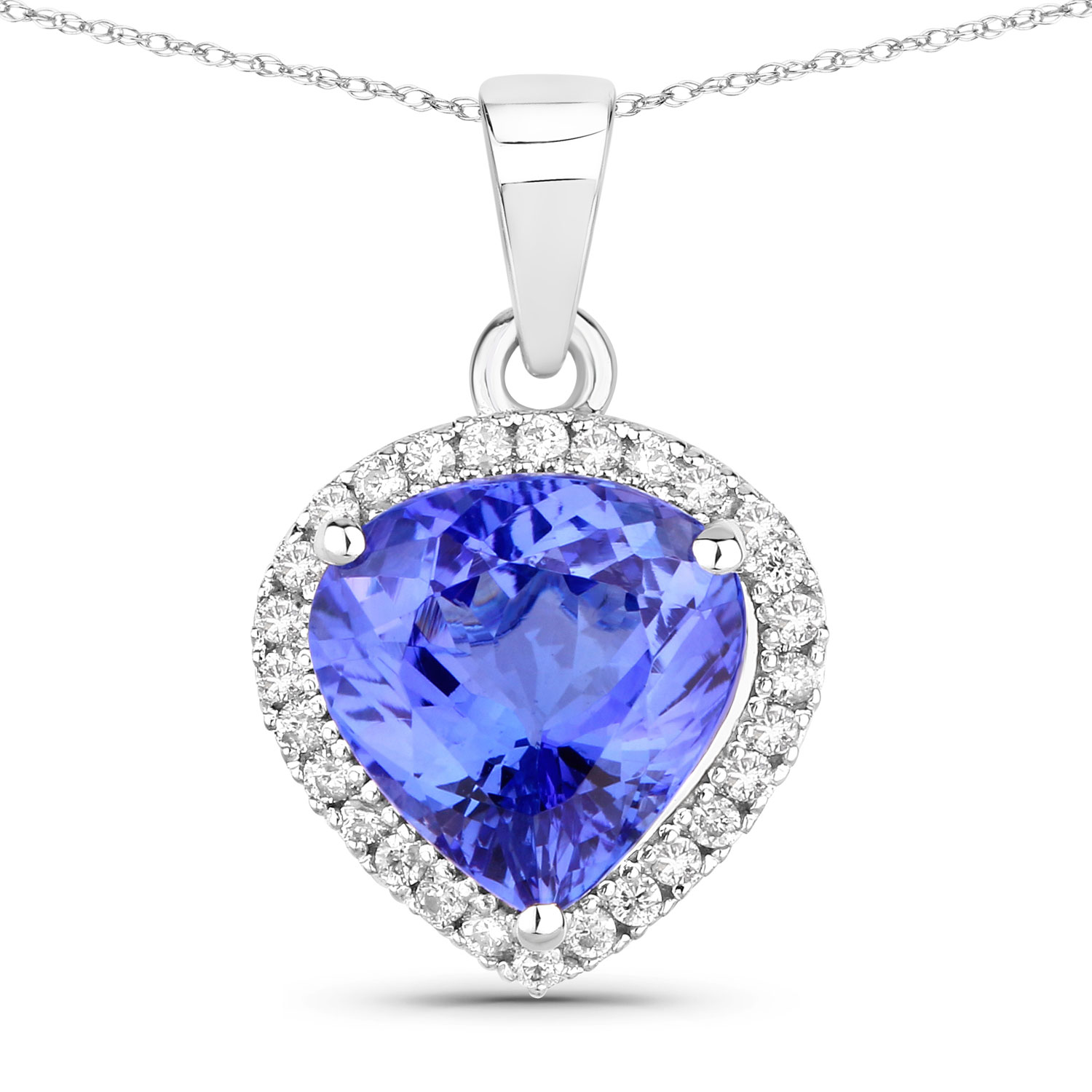 2.62 Carat Genuine Tanzanite and White Diamond 14K White Gold Pendant