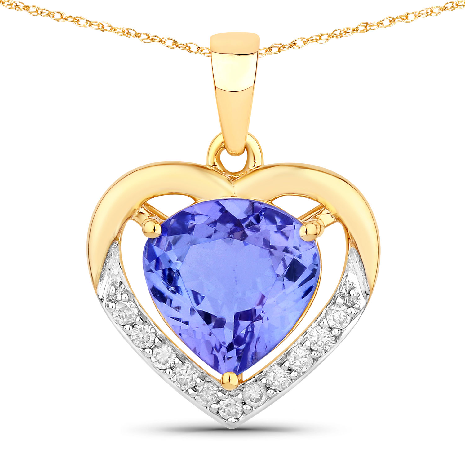 2.56 Carat Genuine Tanzanite and White Diamond 14K Yellow Gold Pendant