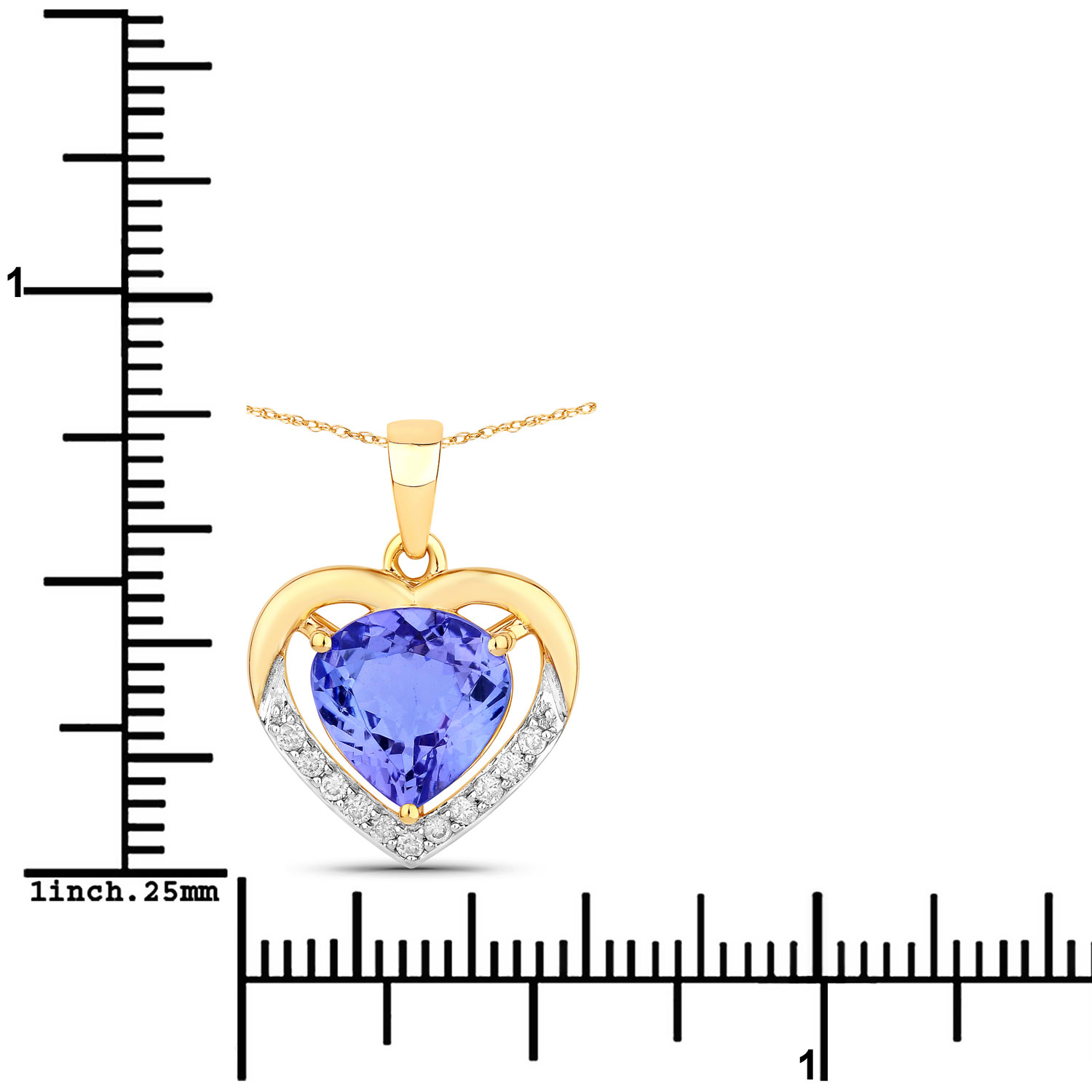2.56 Carat Genuine Tanzanite and White Diamond 14K Yellow Gold Pendant