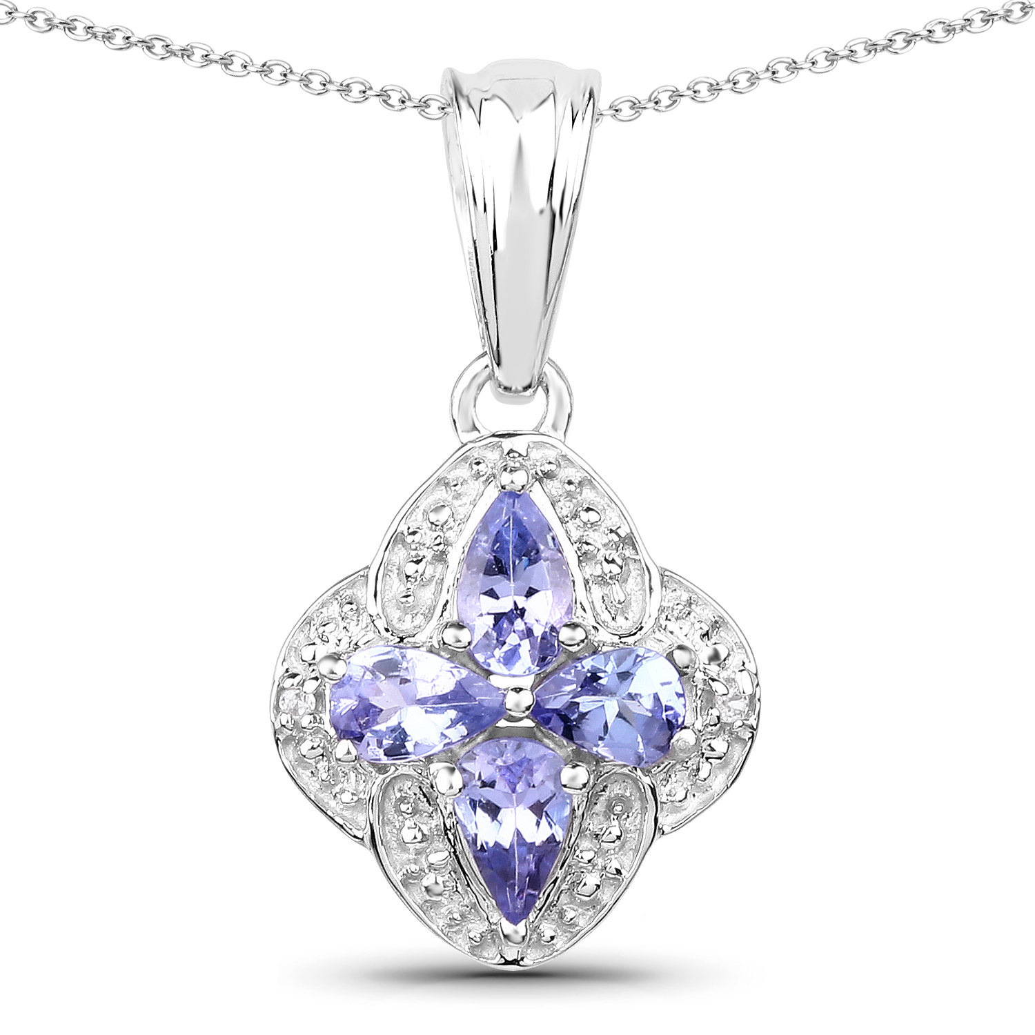 0.71 Carat Genuine Tanzanite and White Topaz .925 Sterling Silver Pendant