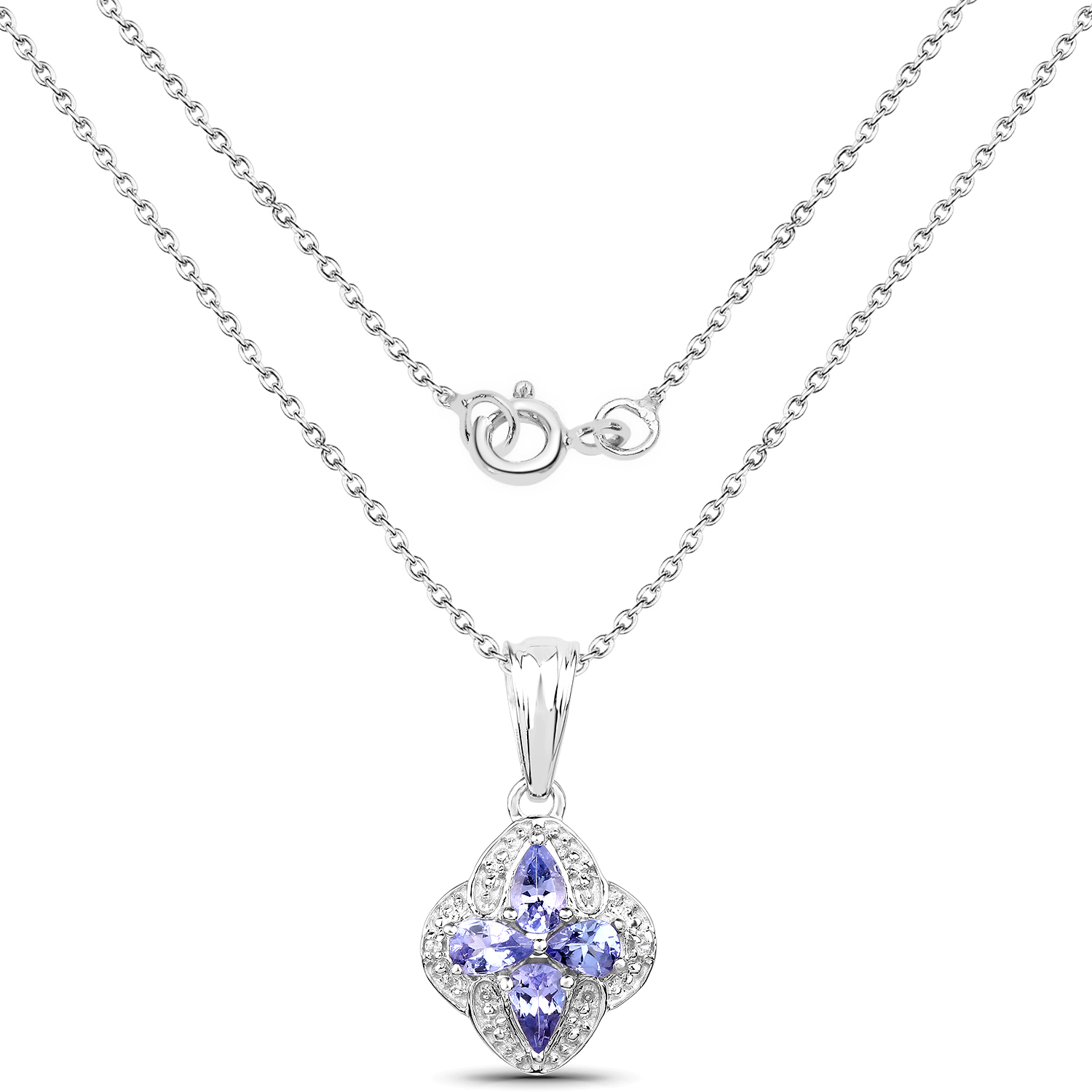 0.71 Carat Genuine Tanzanite and White Topaz .925 Sterling Silver Pendant