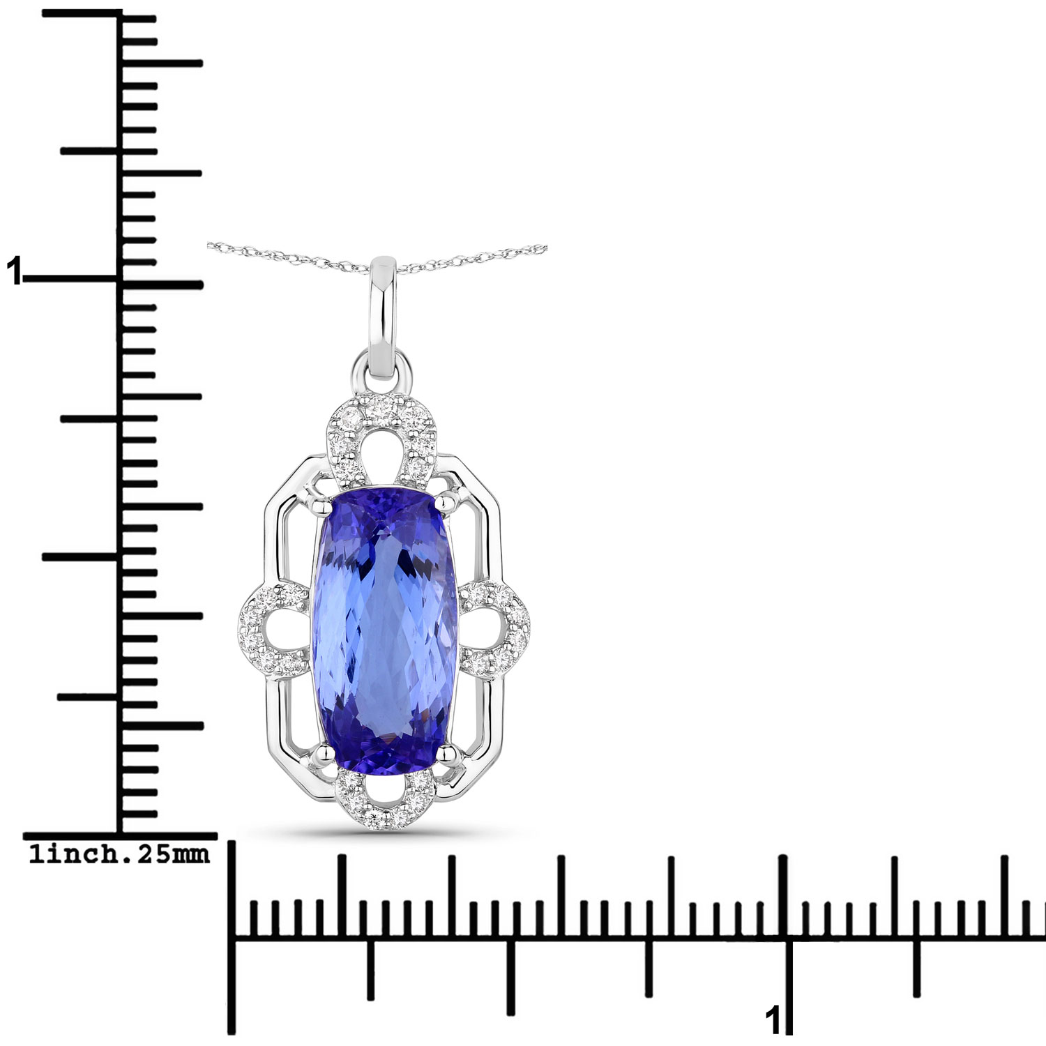 3.83 Carat Genuine Tanzanite and White Diamond 14K White Gold Pendant